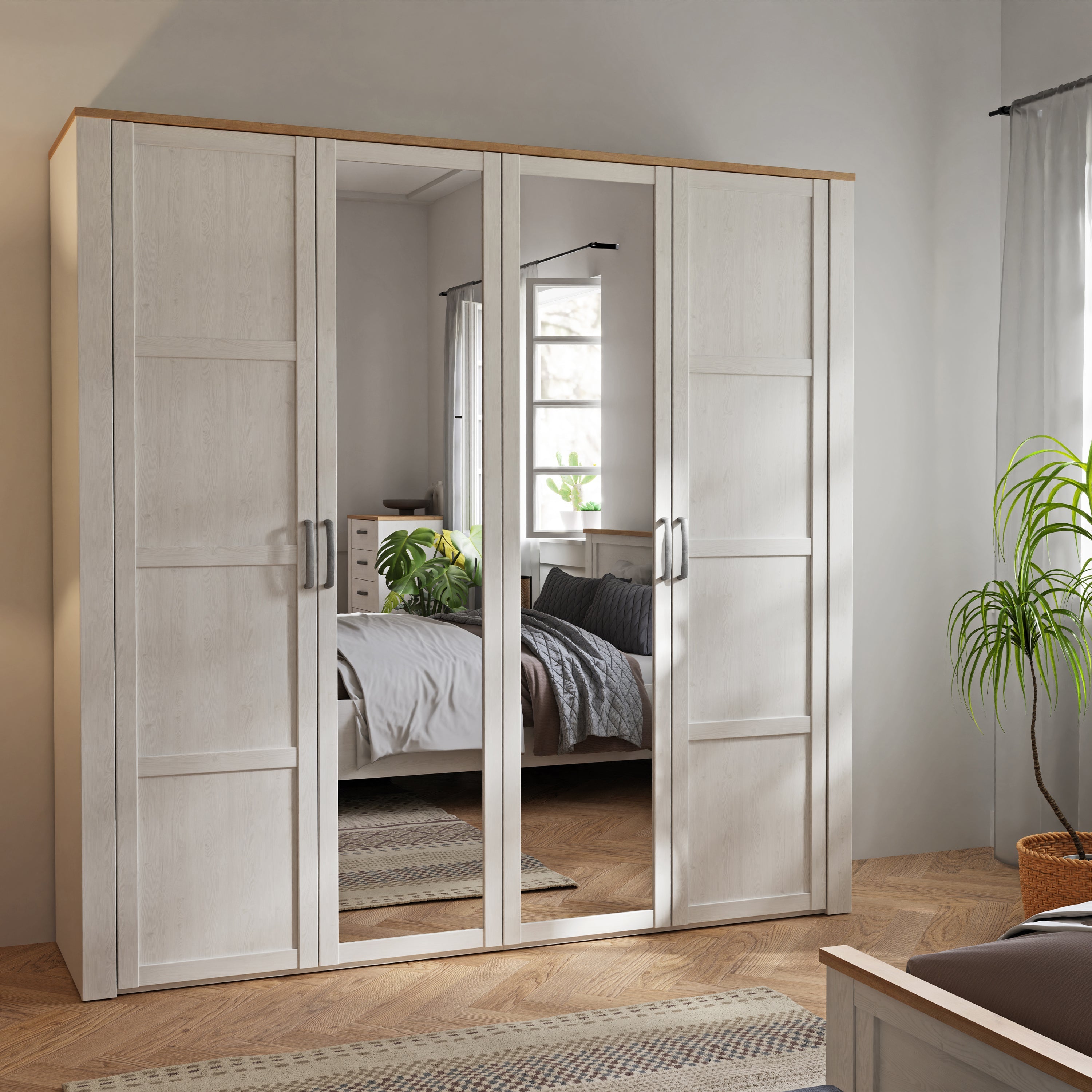 Bohol 2 Door 2 Mirrored Door Wardrobe in Riviera Oak/White – FTG, view 7