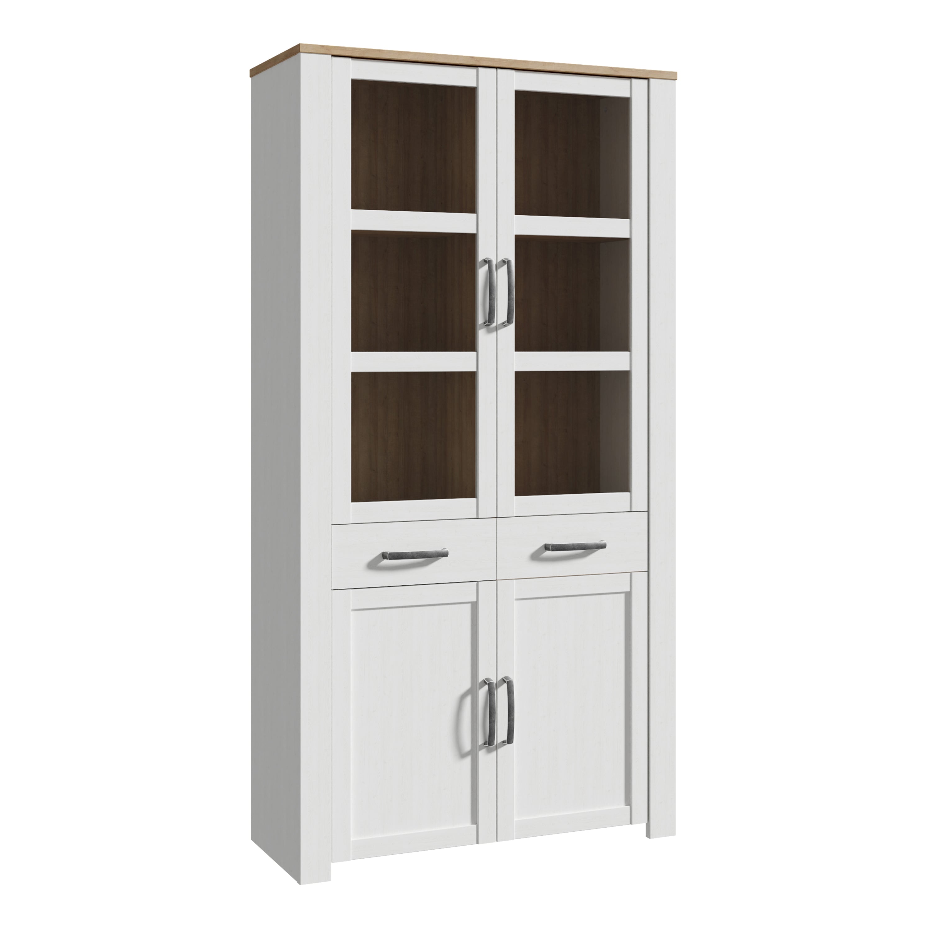 Bohol Display Cabinet 4 Door 2 Drawer in Oak/White inc LED Lighting – FTG, view 3