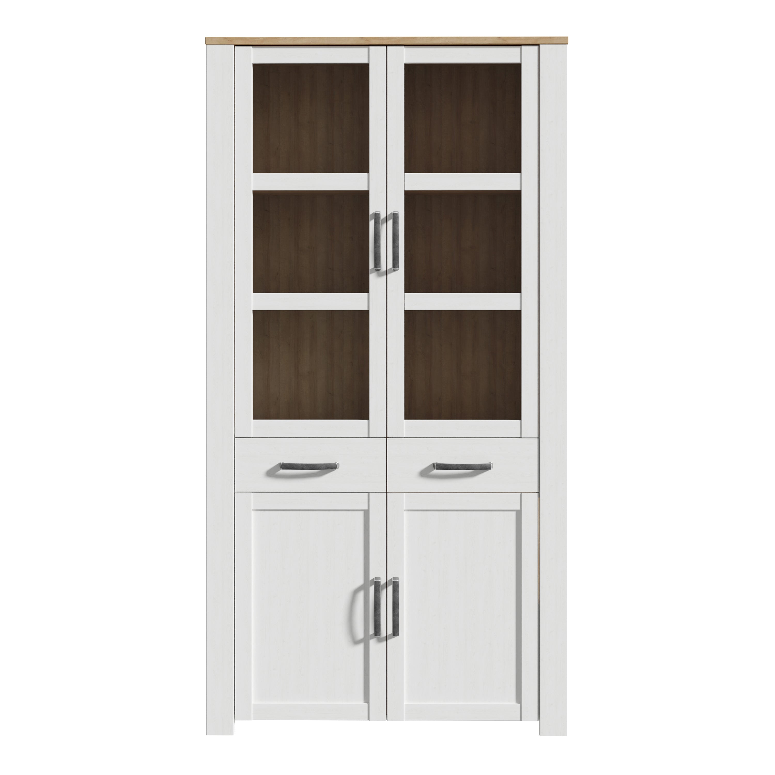 Bohol Display Cabinet 4 Door 2 Drawer in Oak/White – FTG, view 2