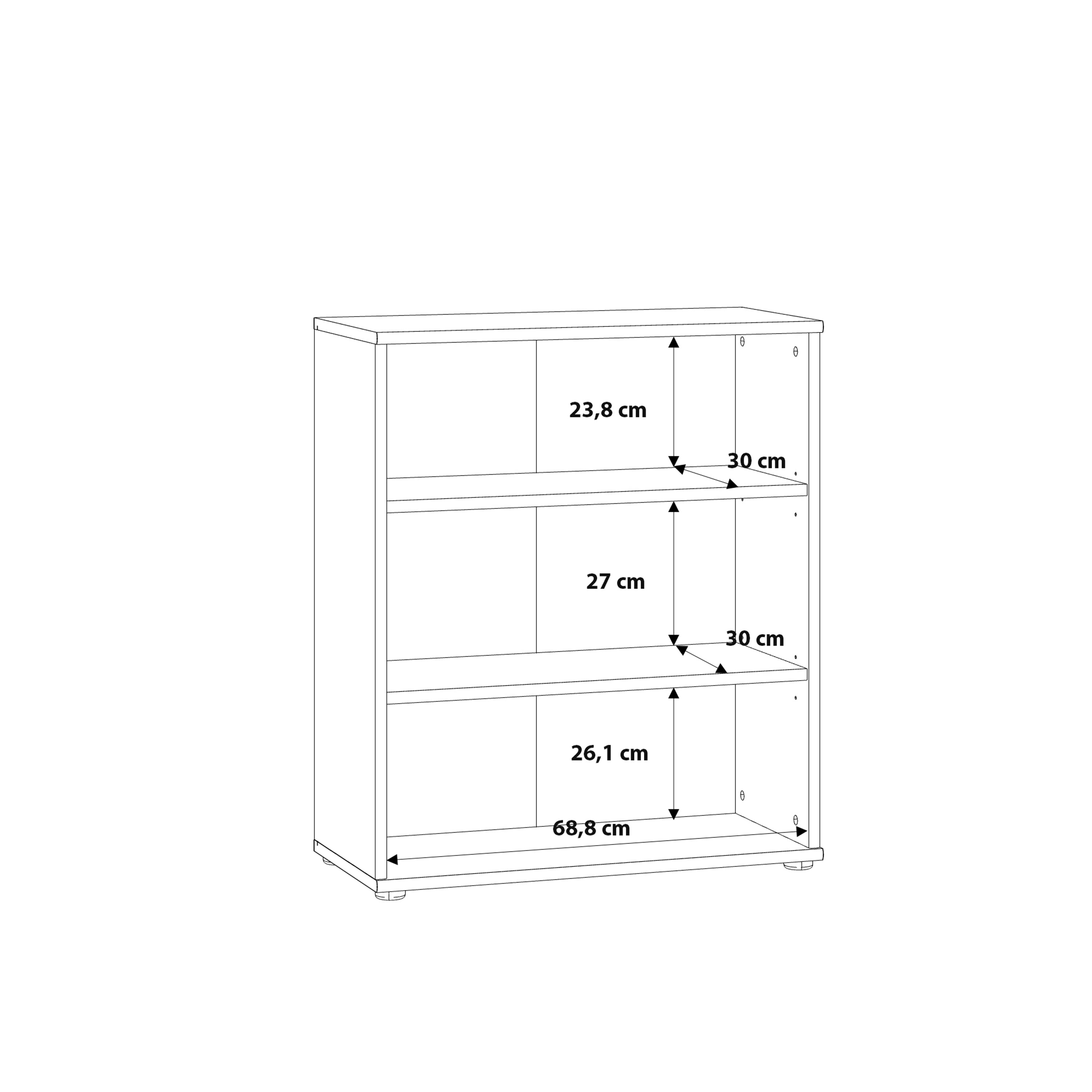 Essential Low Wide 2 Shelf Bookcase in Vintage Oak – FTG, view 7