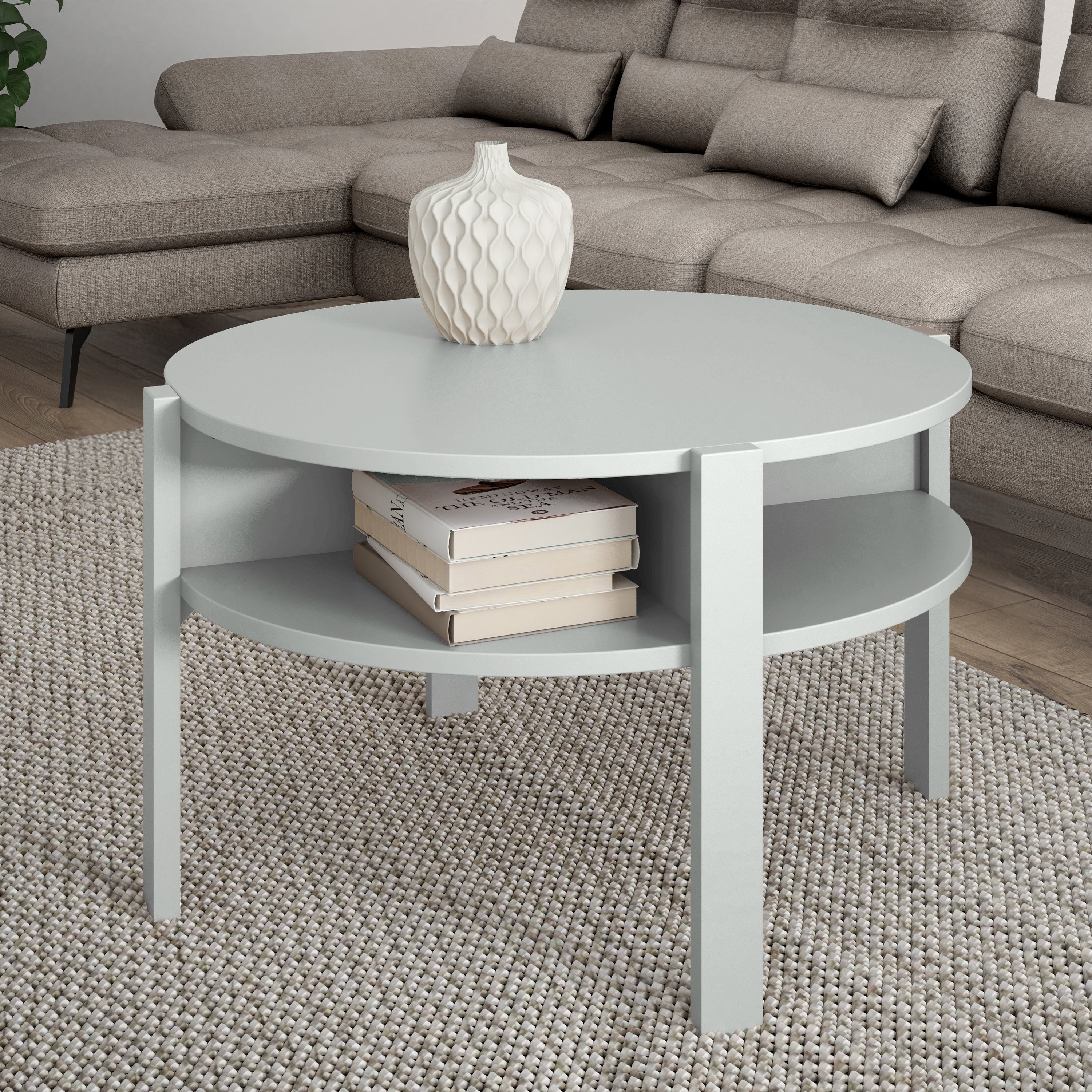 Tobago Round Coffee Table with Open Shelf in Grey