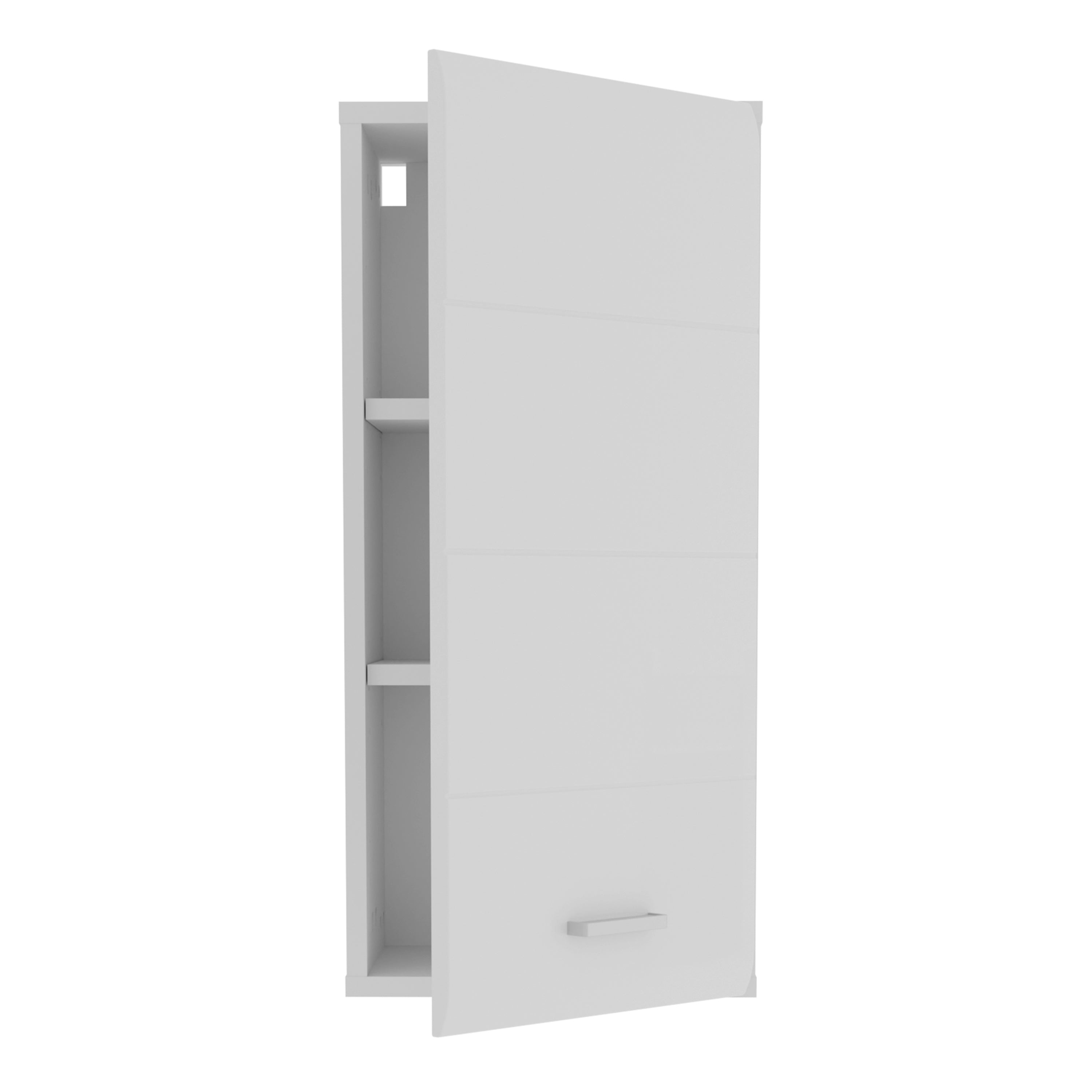 Ice Cave Hanging Storage Cupboard with 1 Door & Silver Handle in White with White Gloss Door