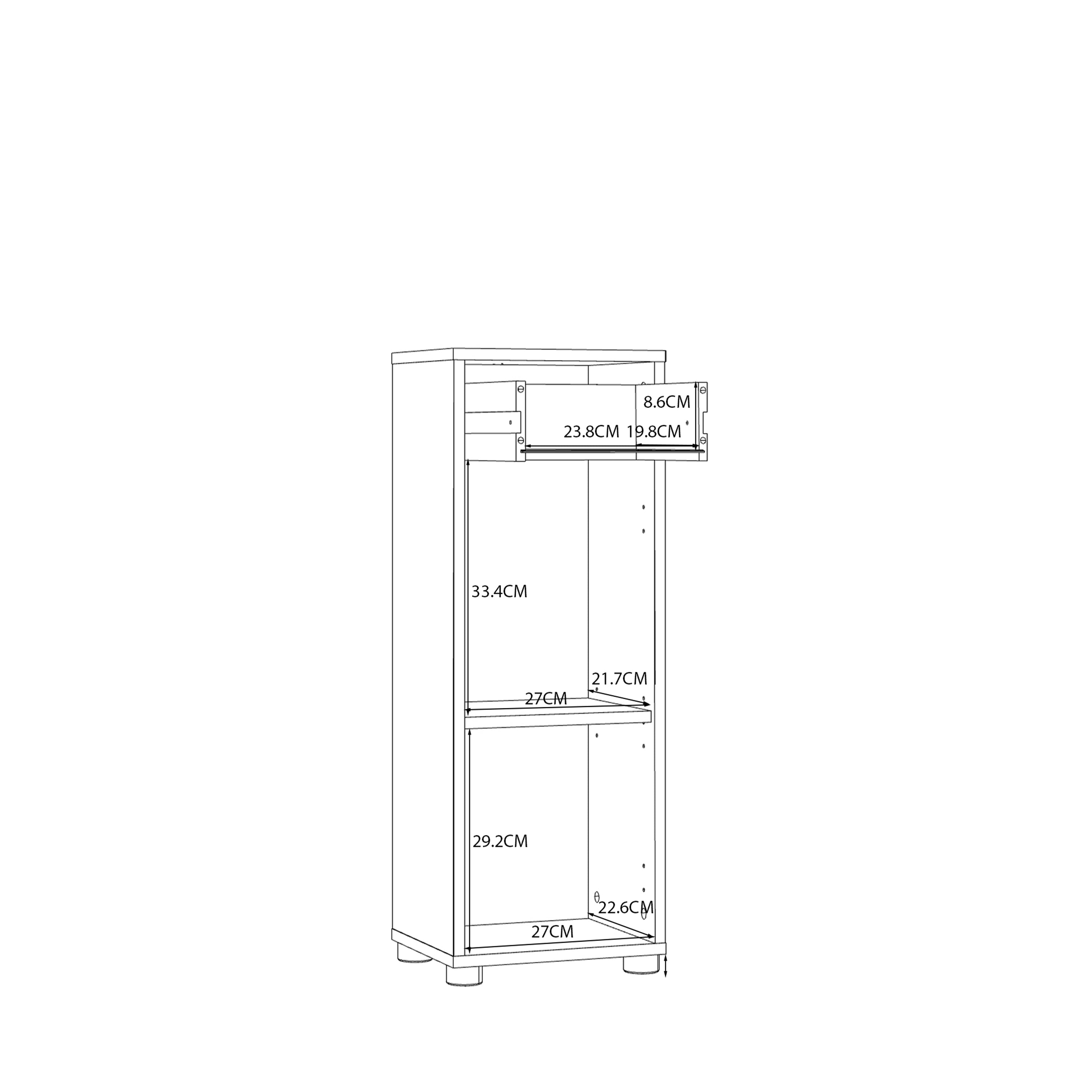 Ice Cave Bathroom Storage Cupboard with 1 Door & 1 Drawer with Silver Handles in White with White High Gloss Door