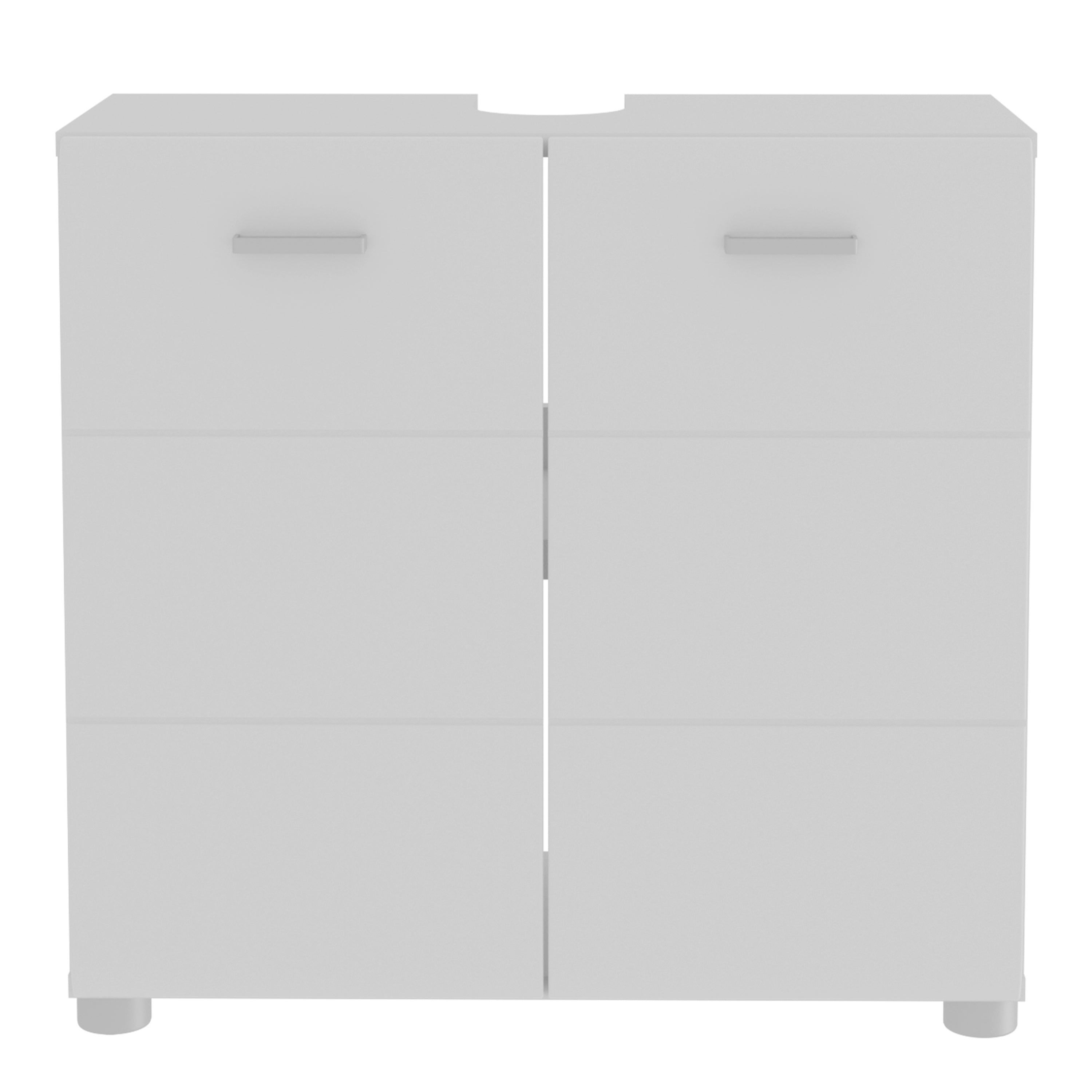 Ice Cave Under Sink Bathroom Cabinet with 2 Doors & Silver Handles in White with White High Gloss Doors