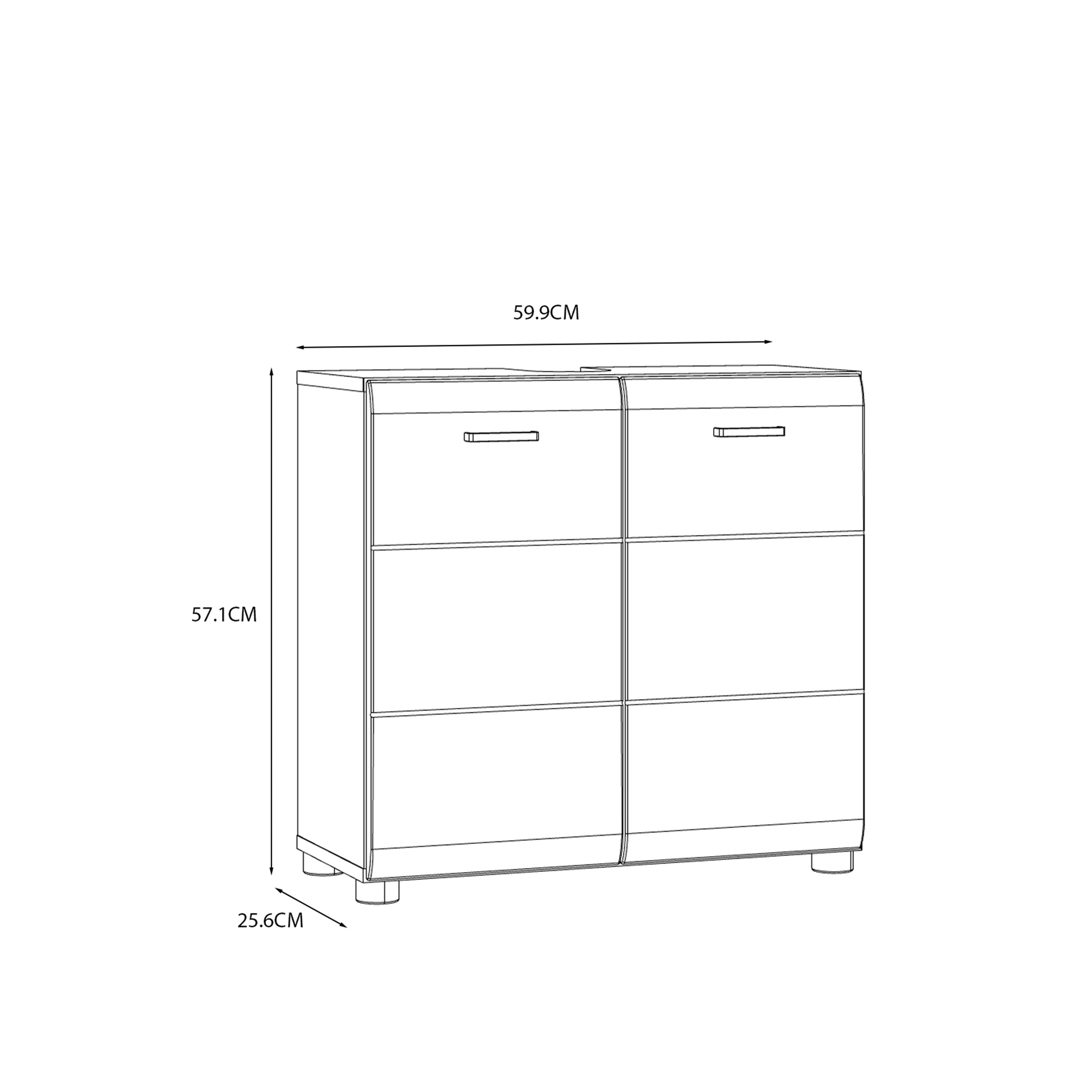 Ice Cave Under Sink Bathroom Cabinet with 2 Doors & Silver Handles in White with White High Gloss Doors
