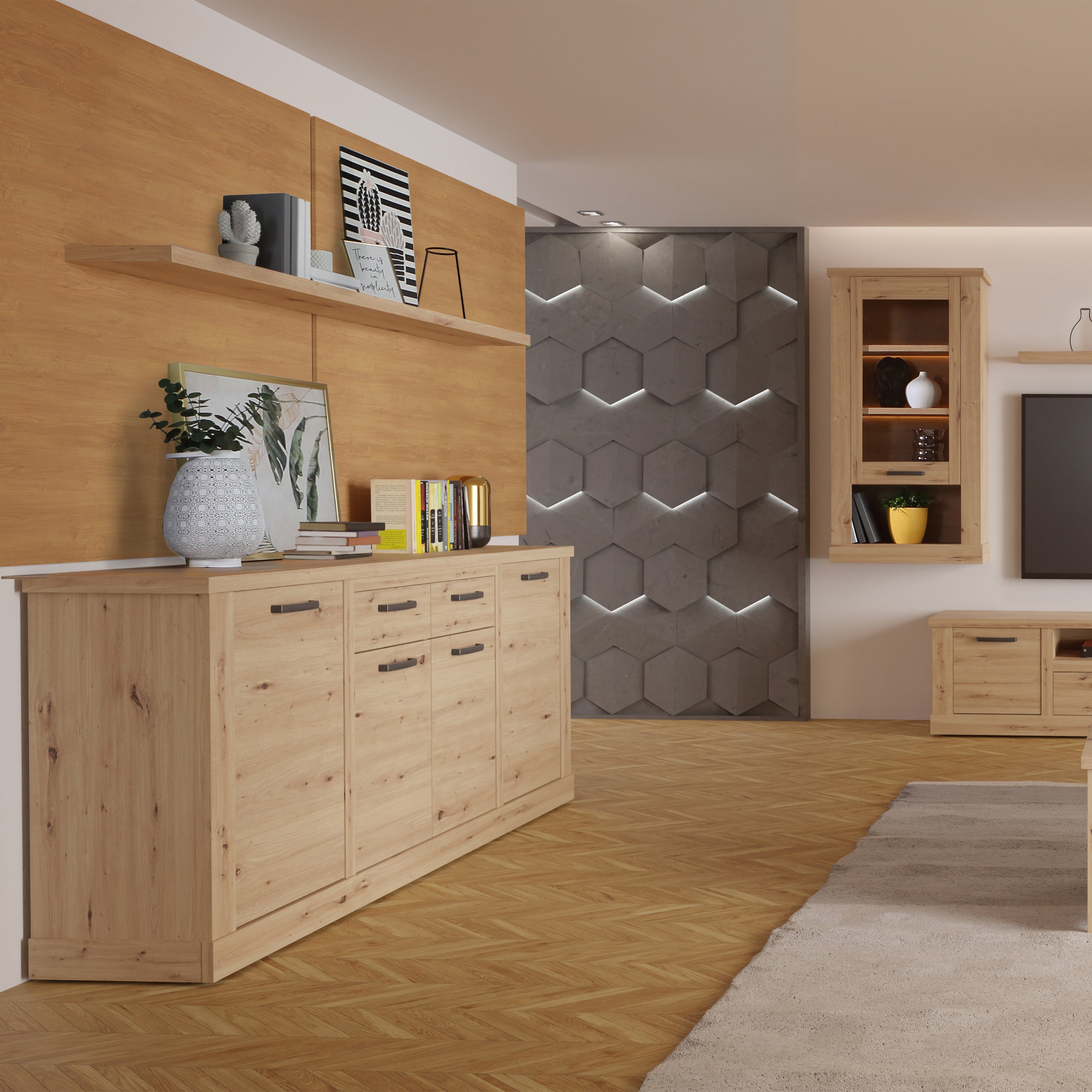 Corona 4 Door 2 Drawer Sideboard in Artisan Oak – FTG, view 7
