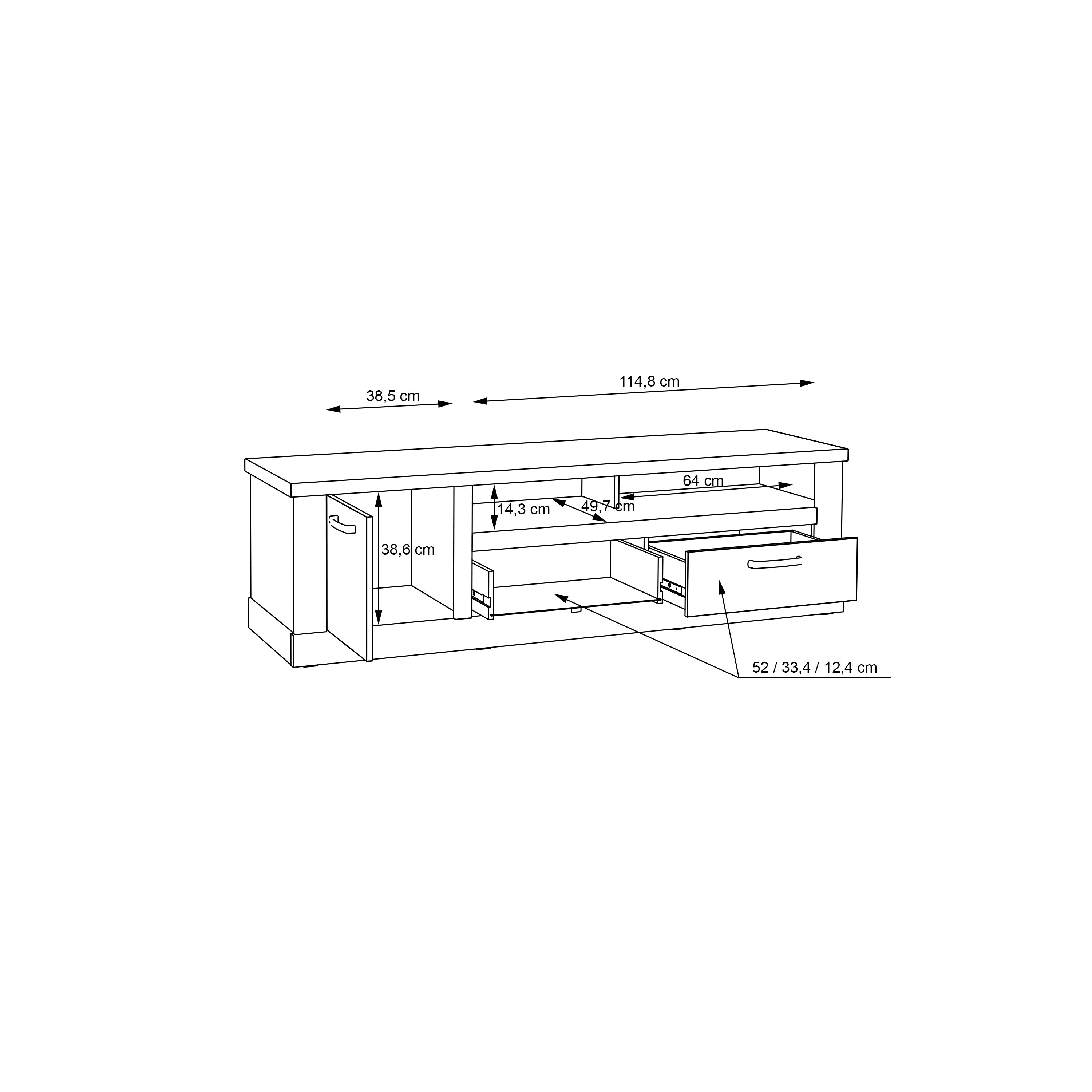 Corona 2 Drawer 1 Door Coffee TV Unit in Artisan Oak – FTG, view 9