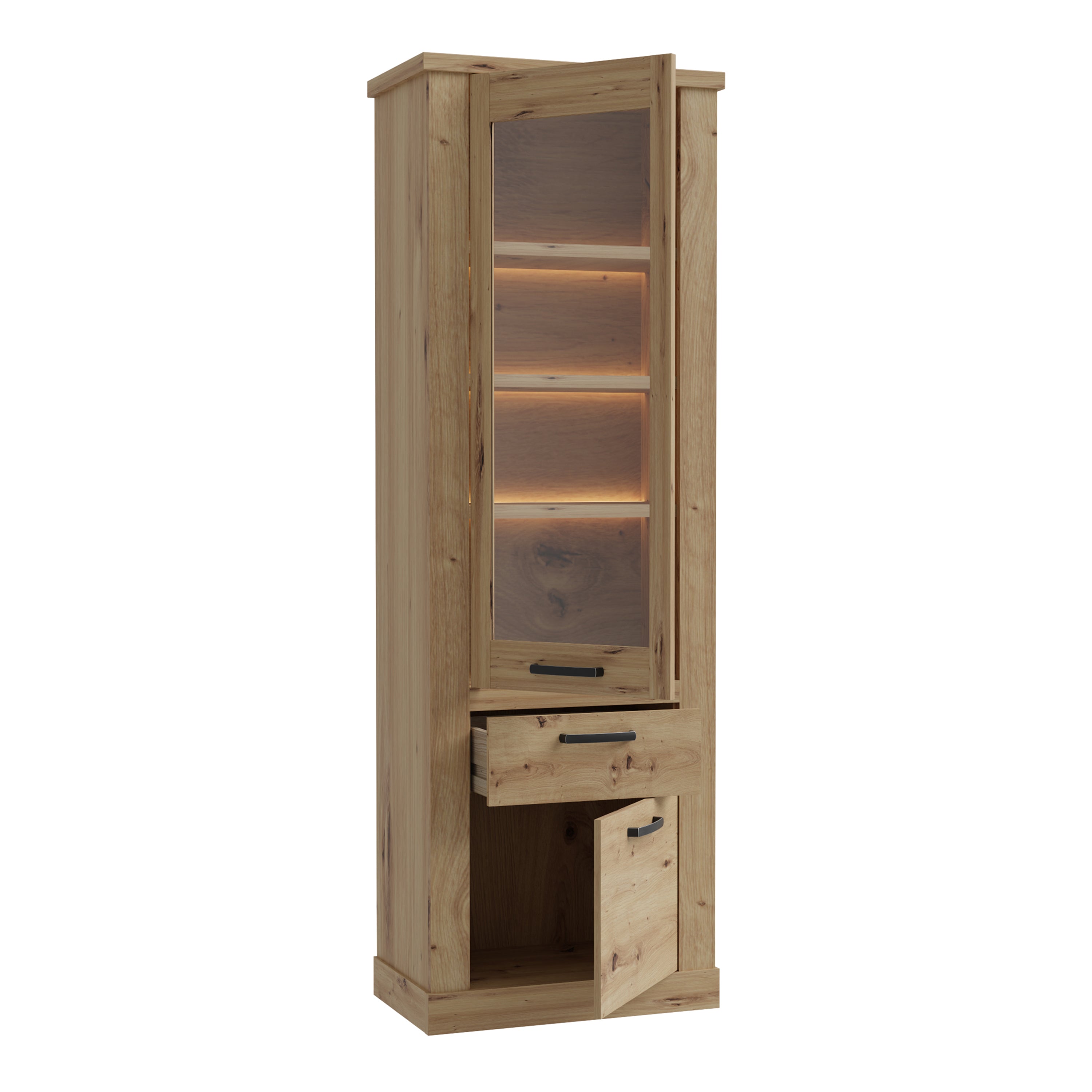 Corona Narrow Display Cabinet in Artisan Oak – FTG, view 3
