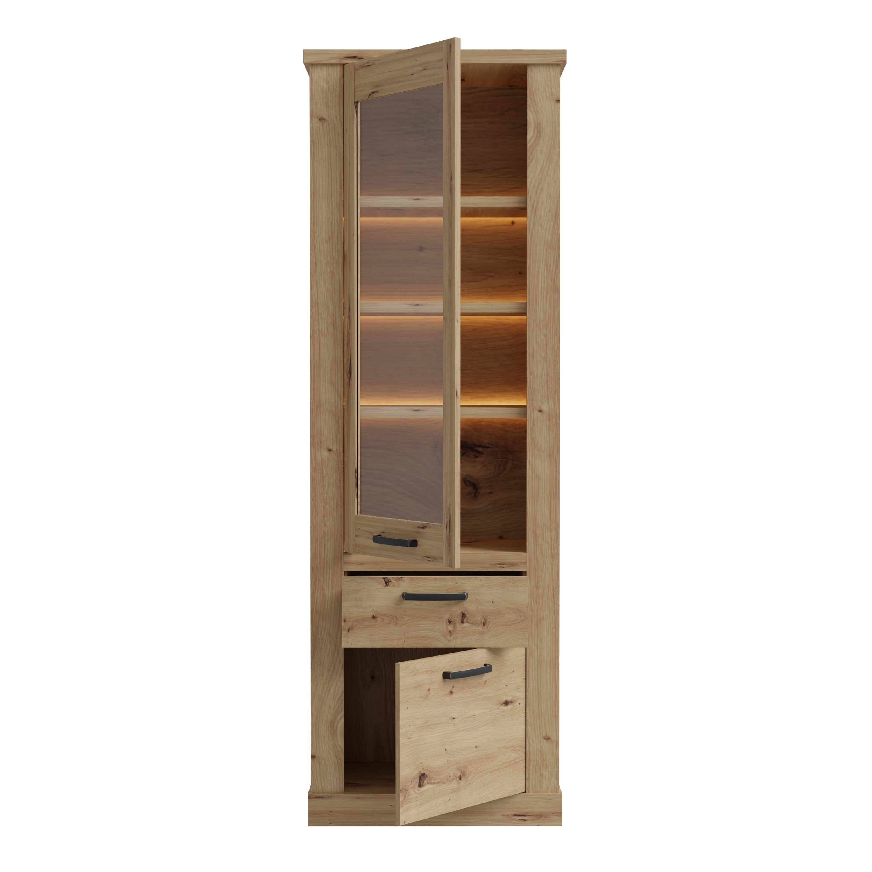 Corona Narrow Display Cabinet in Artisan Oak – FTG, view 4
