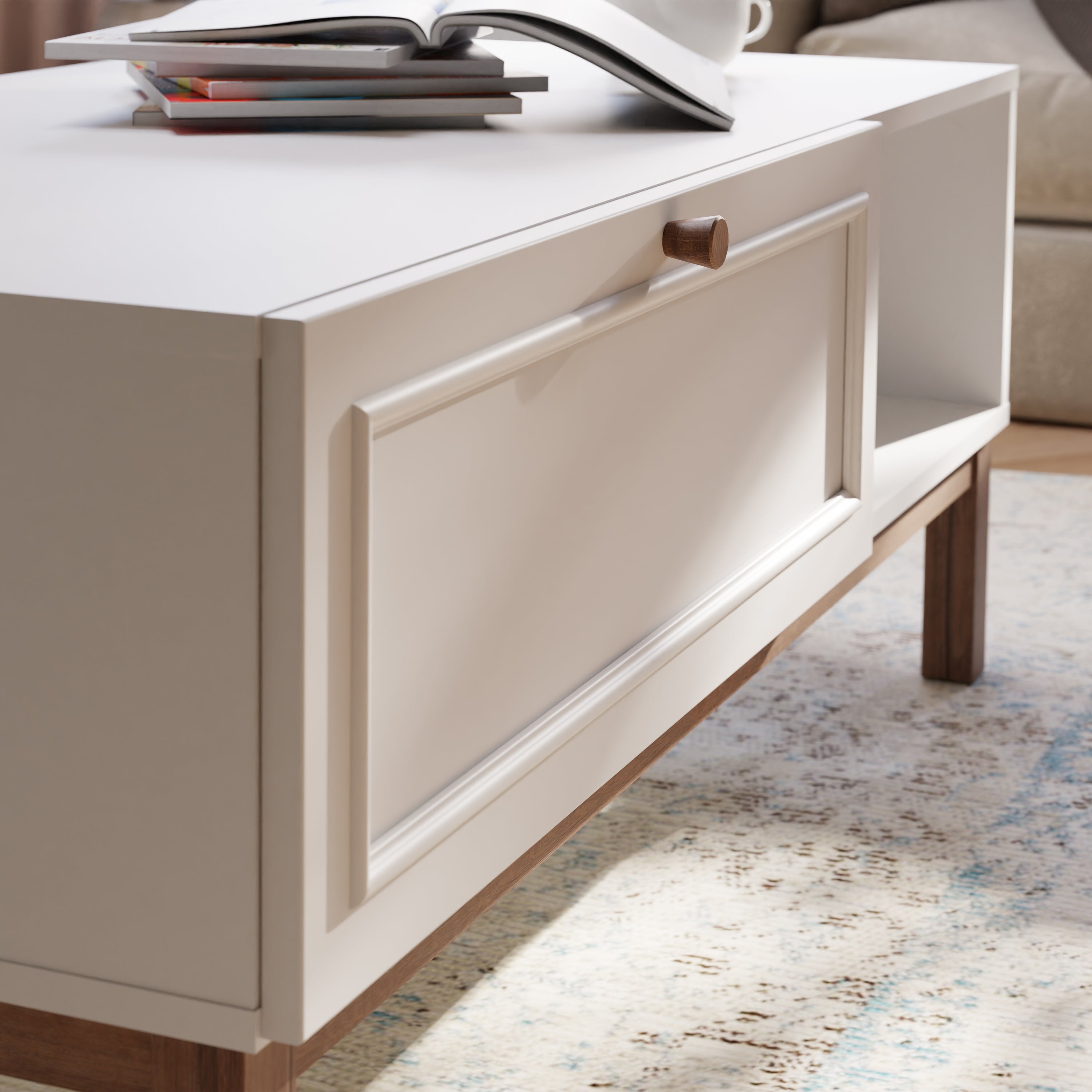 Wensley 1 Drawer Coffee Table in Light Grey and Oak – FTG, view 7