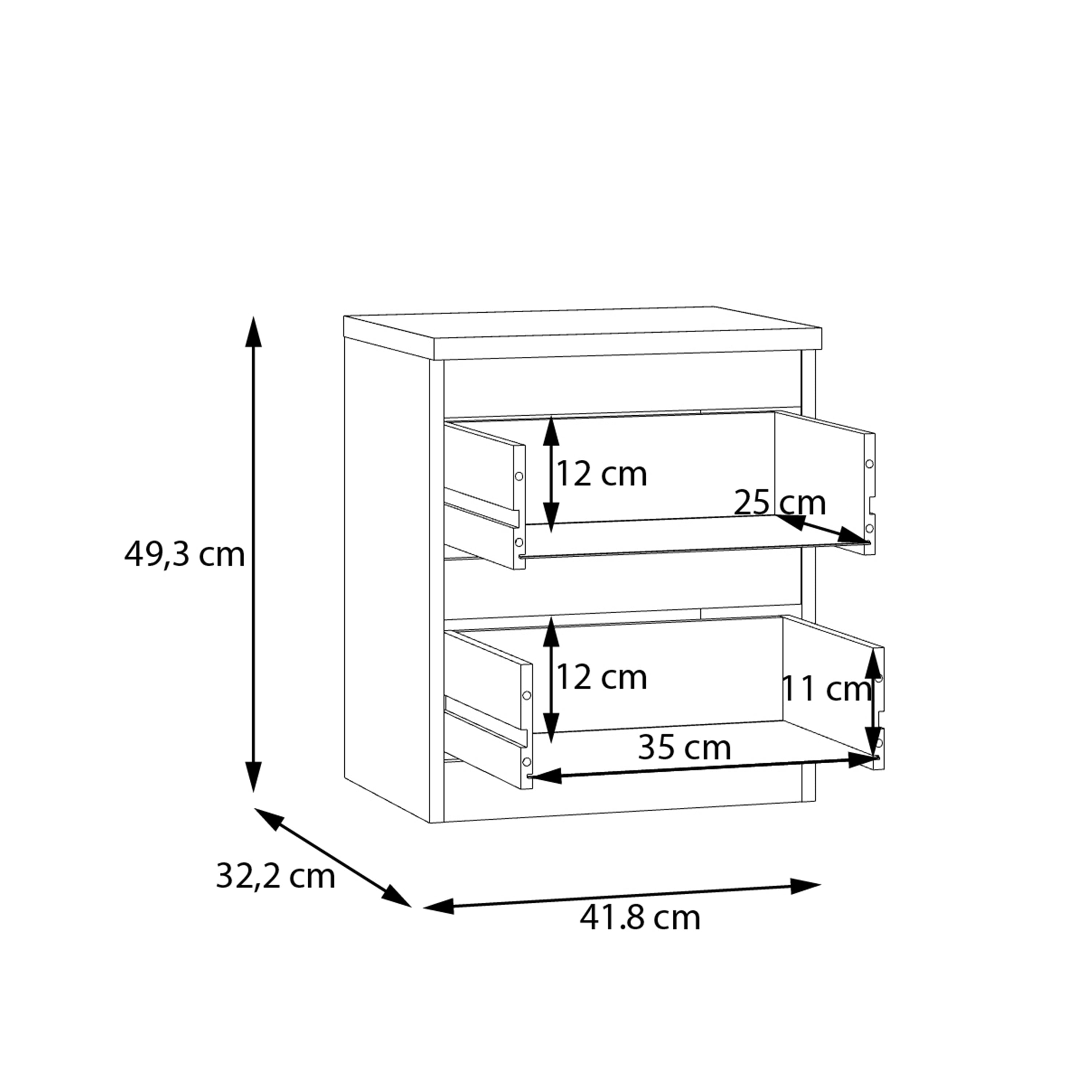 Edmore 2 Drawer Bedside Table in White