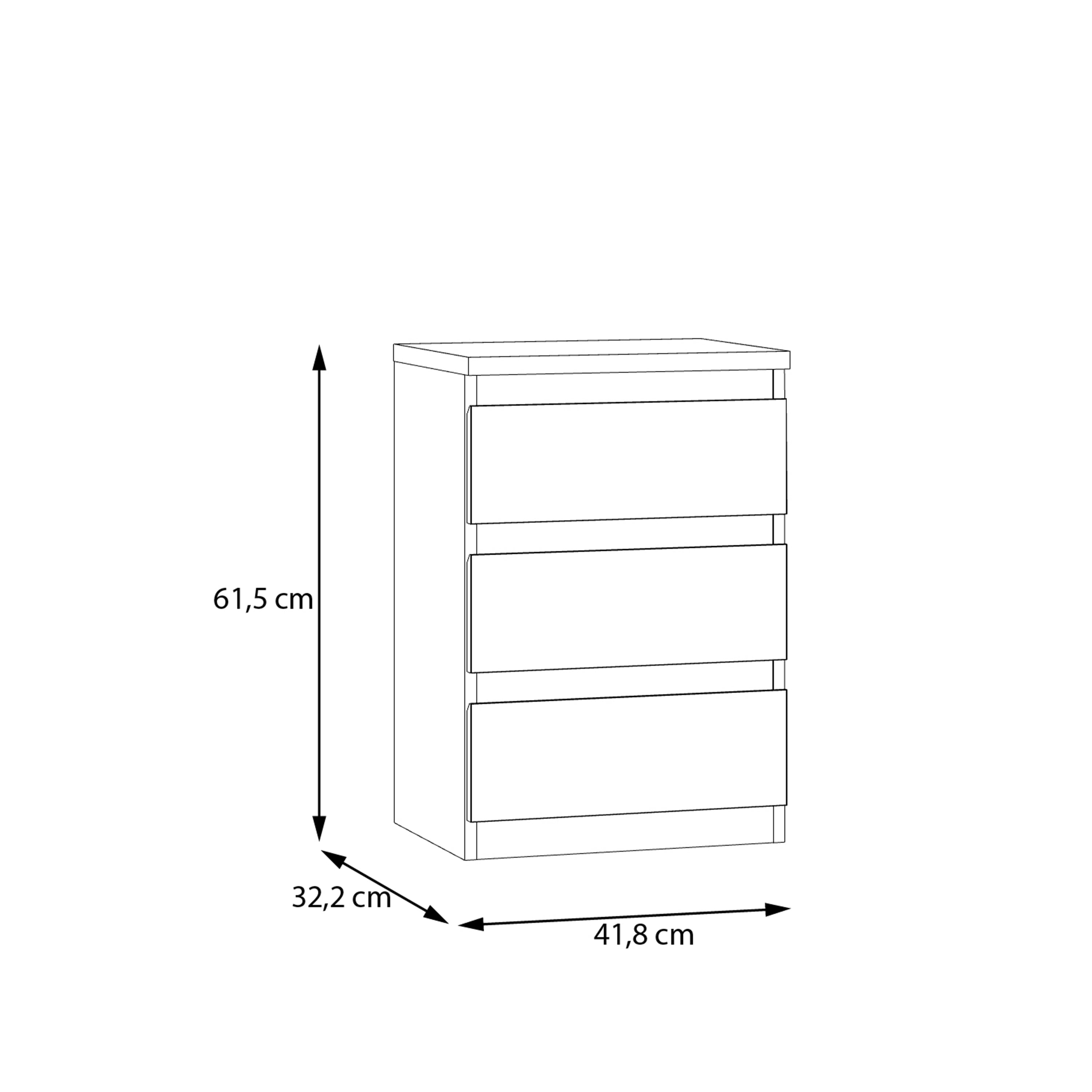 Edmore 3 Drawer Bedside Chest in White