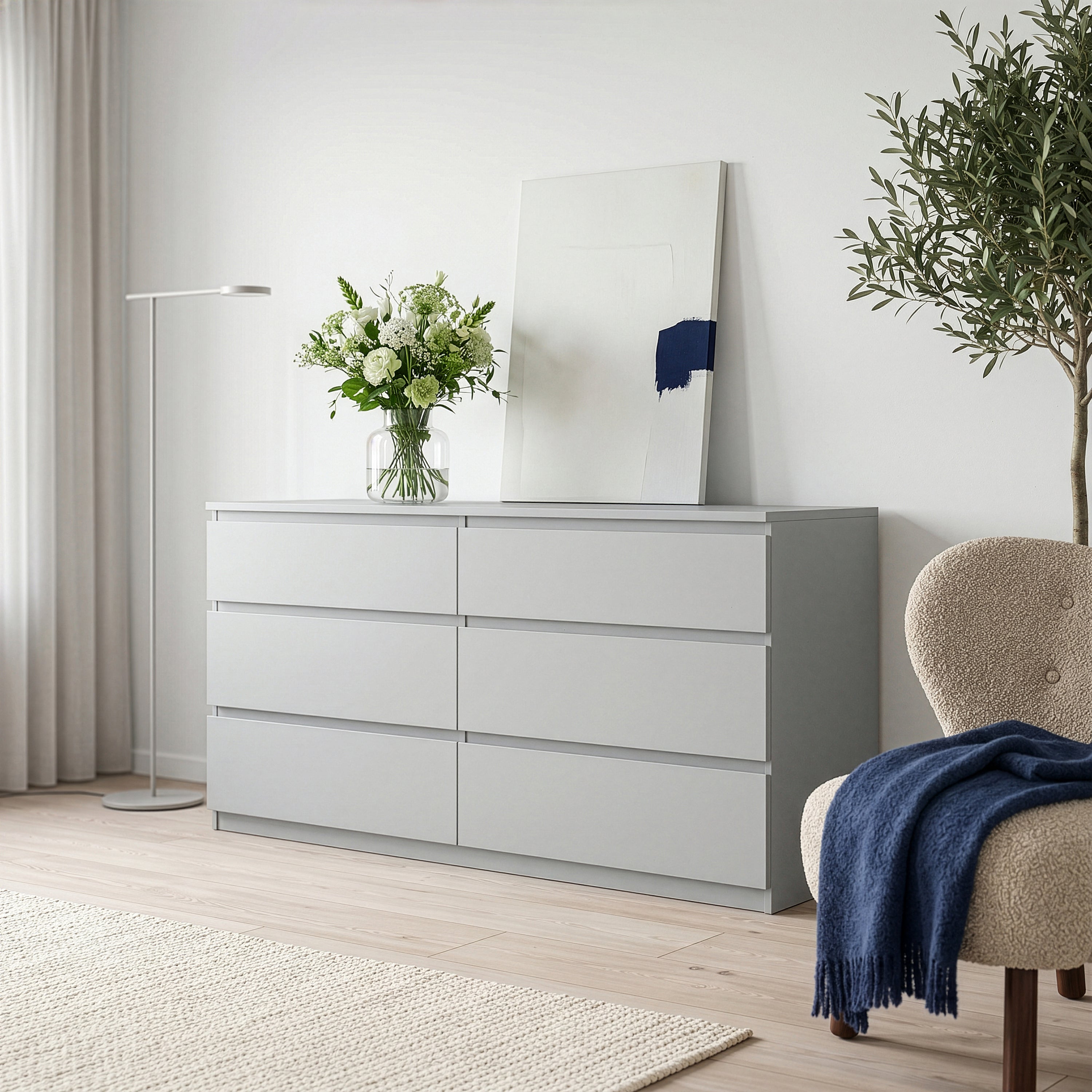 Edmore 6 Drawer Wide Chest in Light Grey