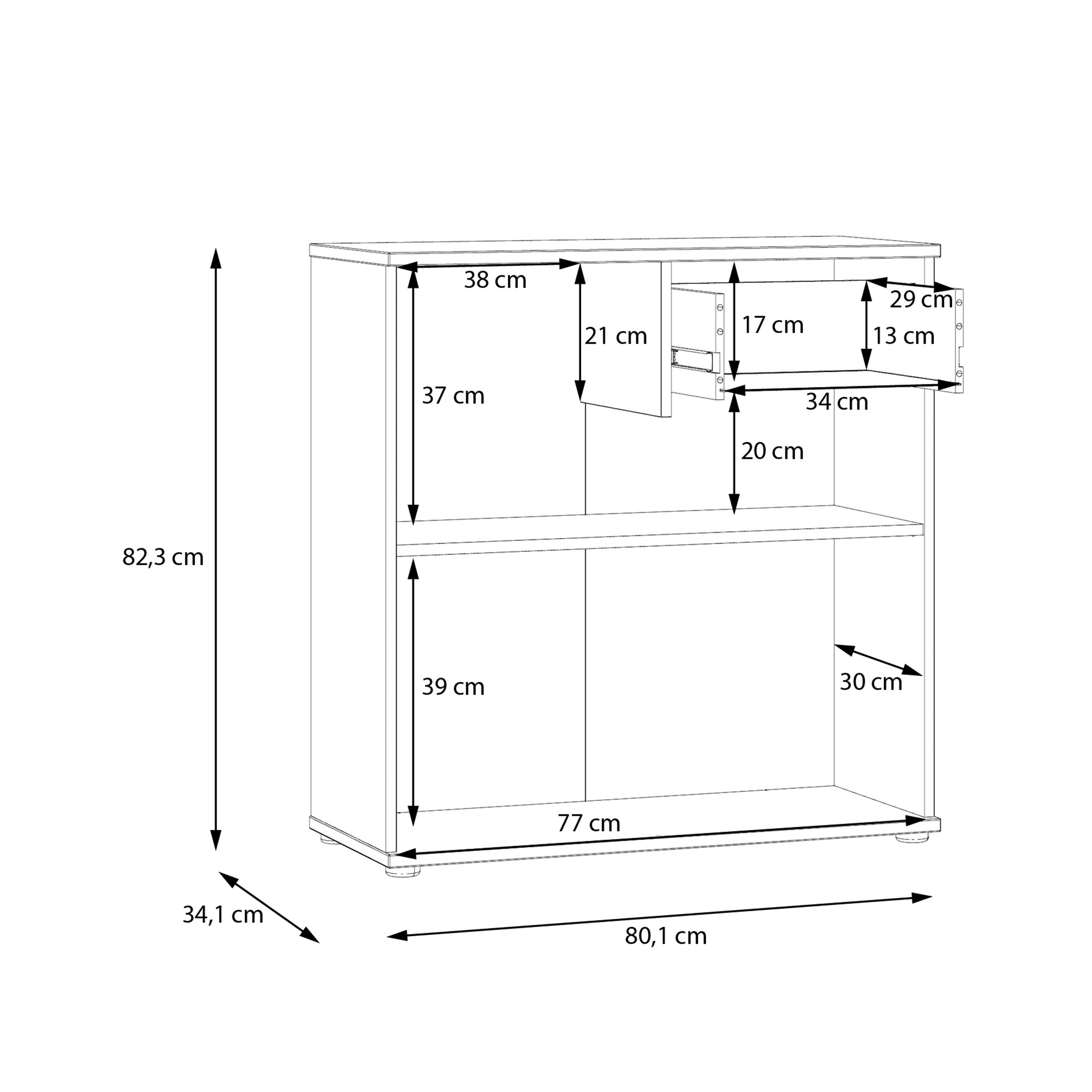 Ganymede 2 Door Cupboard with Drawer and Top Lip Detail in Light Grey