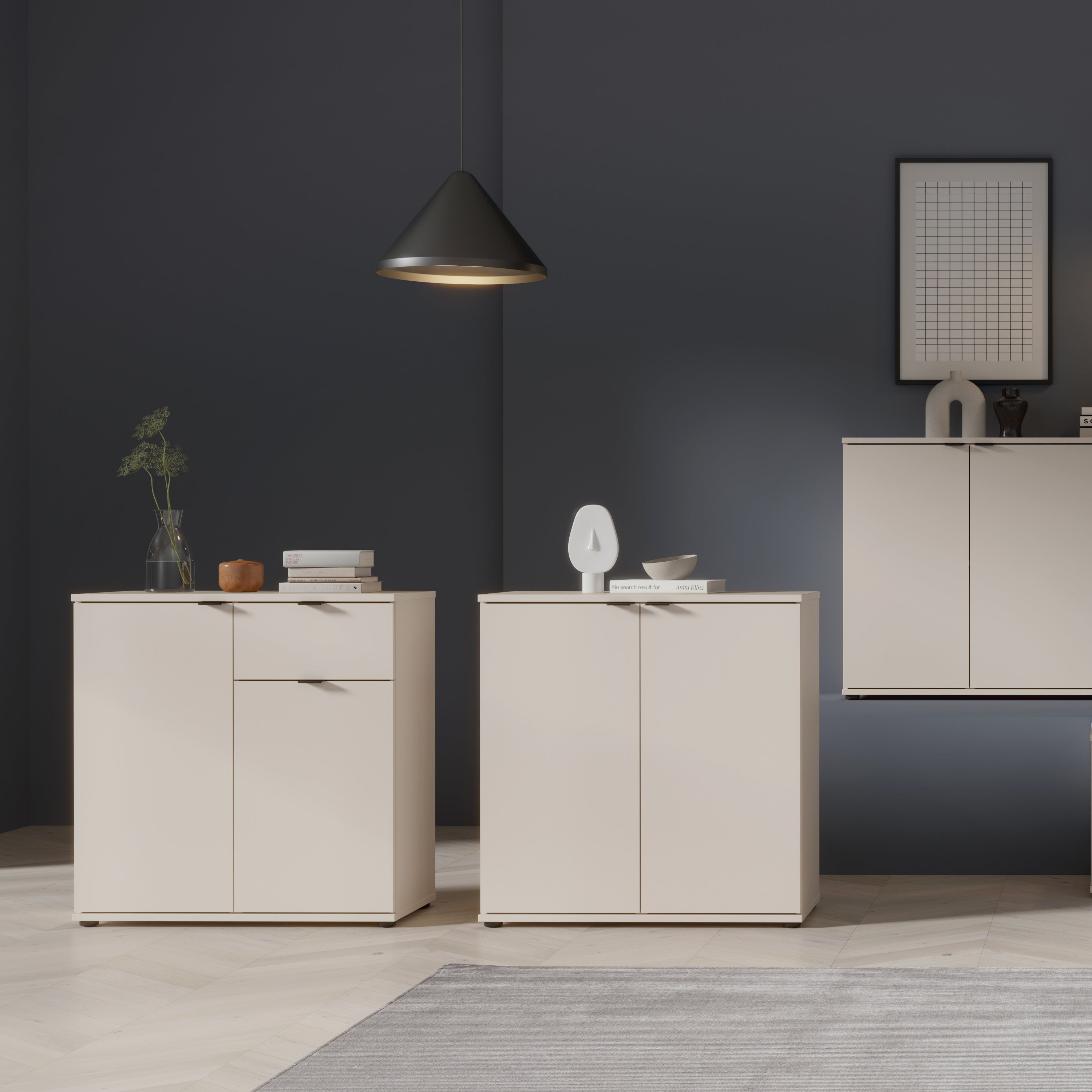Ganymede 2 Door Cupboard with Drawer in Sand