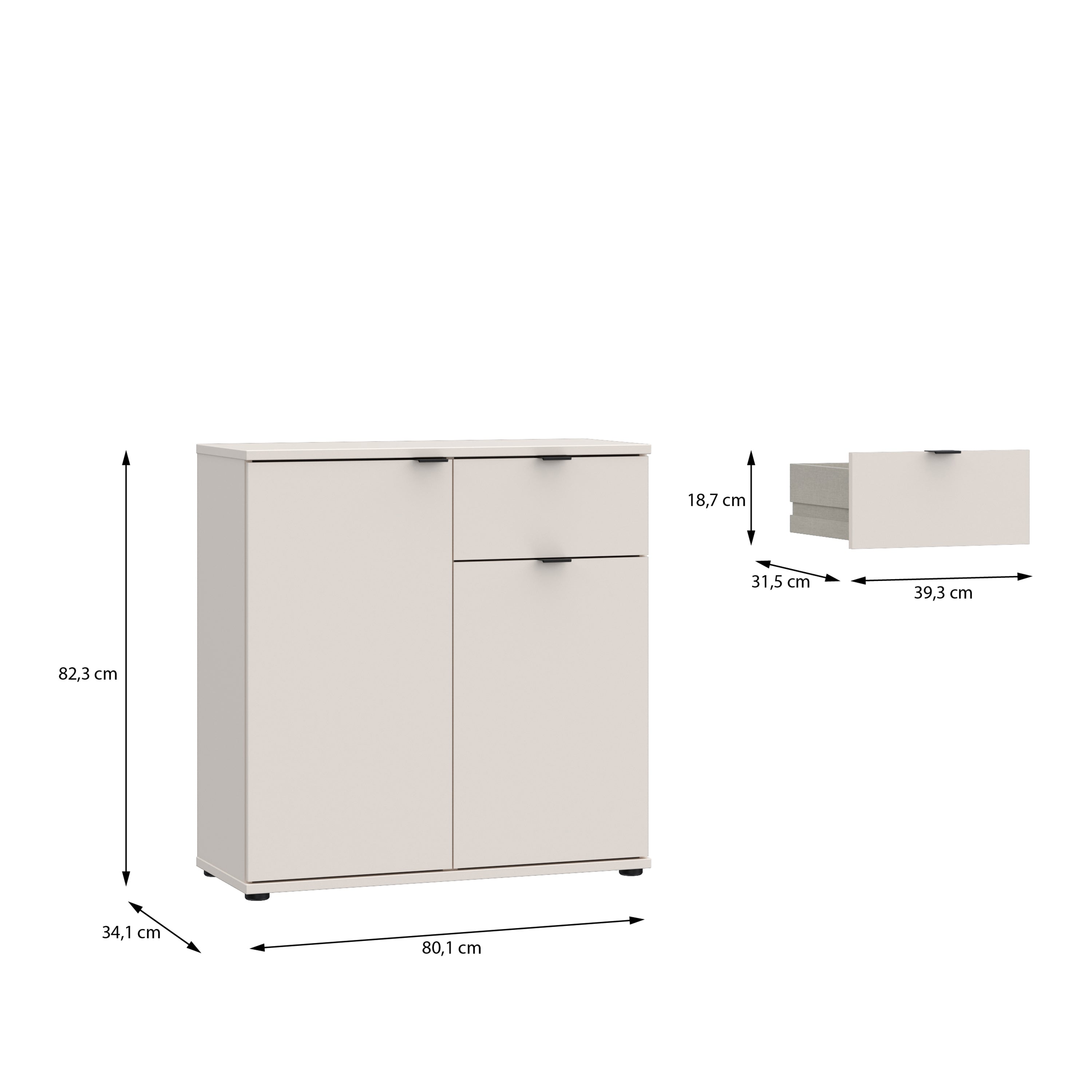 Ganymede 2 Door Cupboard with Drawer in Sand
