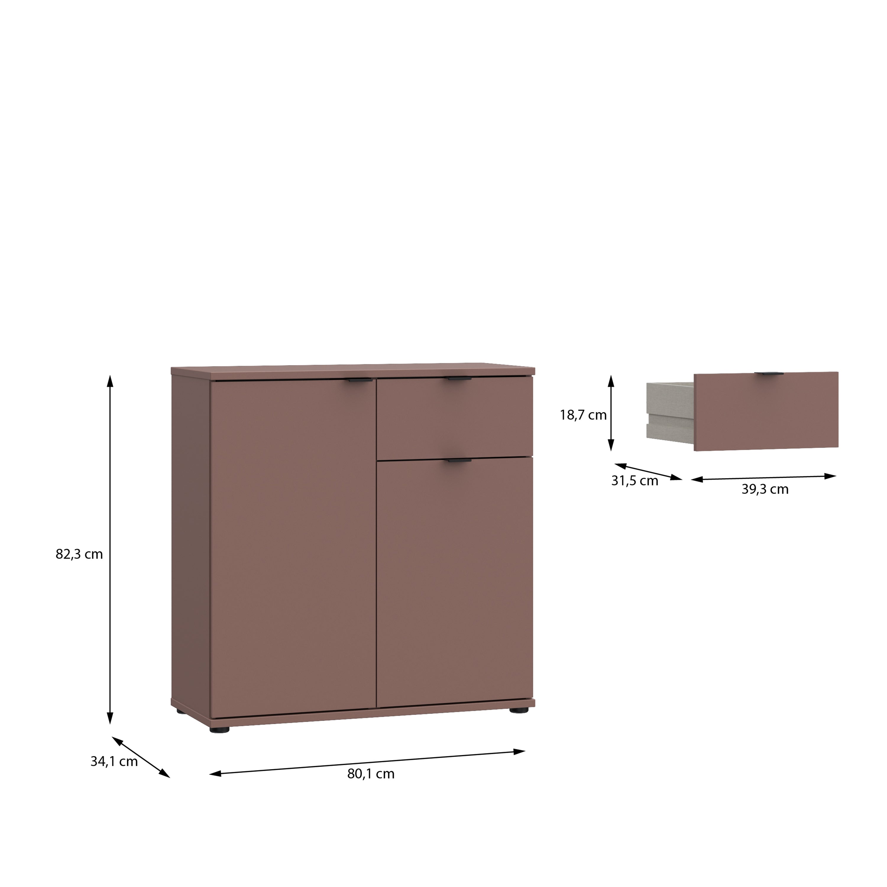 Ganymede 2 Door Cupboard with Drawer in Terracotta