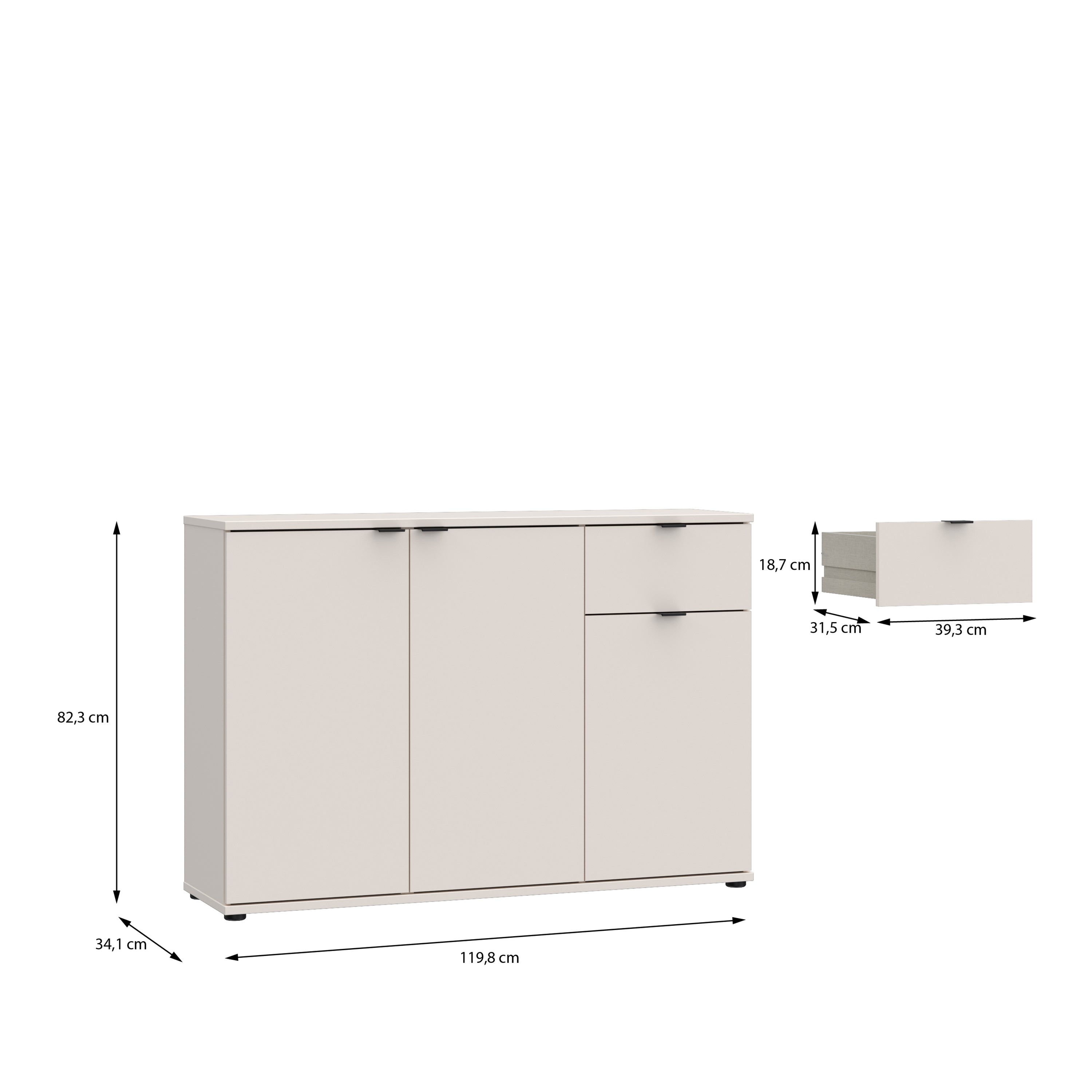 Ganymede Wide 3 Door Cupboard with Drawer in Sand