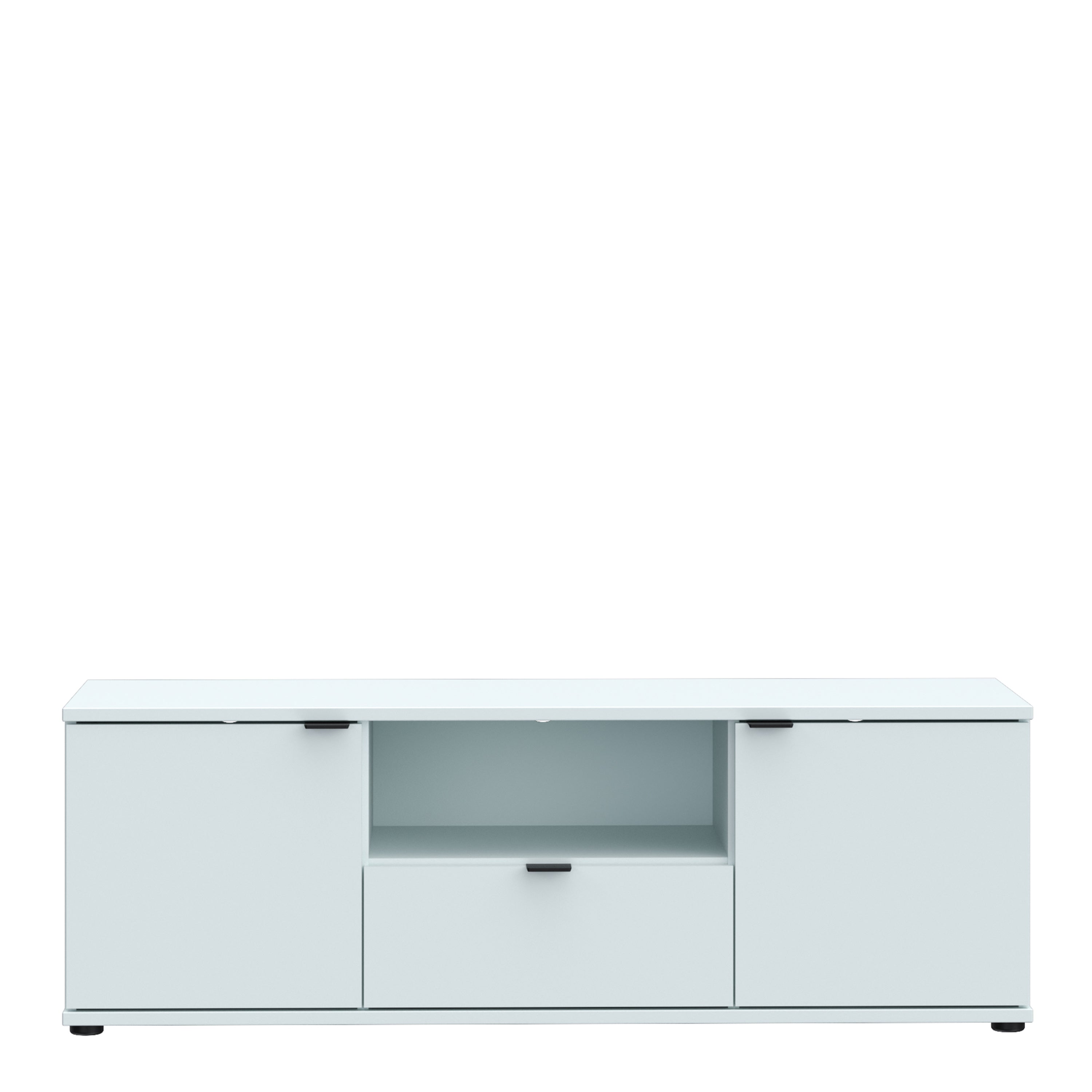 Ganymede Wide TV Unit with Open Shelf, Drawer & 2 Doors in Light Grey