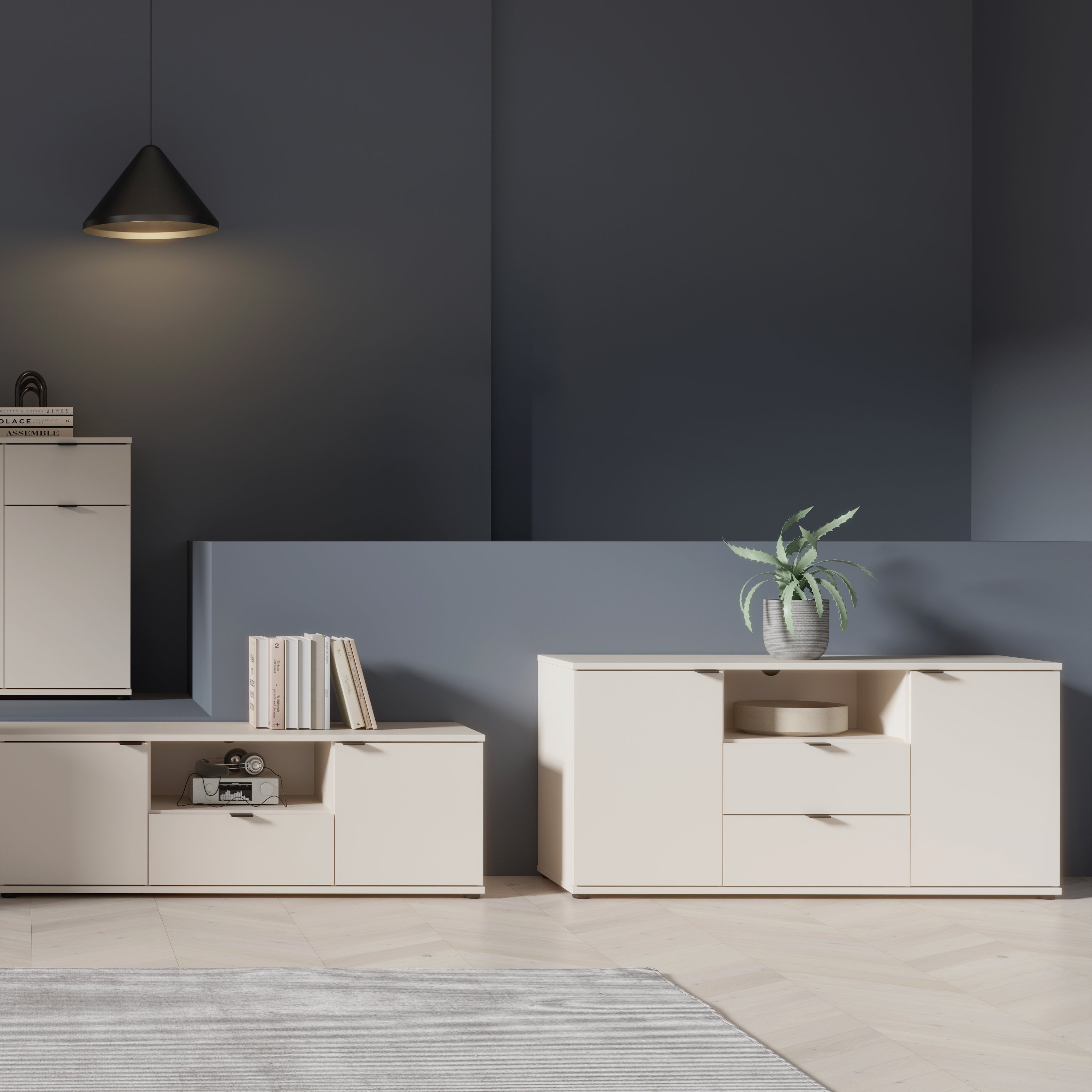 Ganymede TV Unit with Open Shelf, 2 Drawers & 2 Doors in Sand