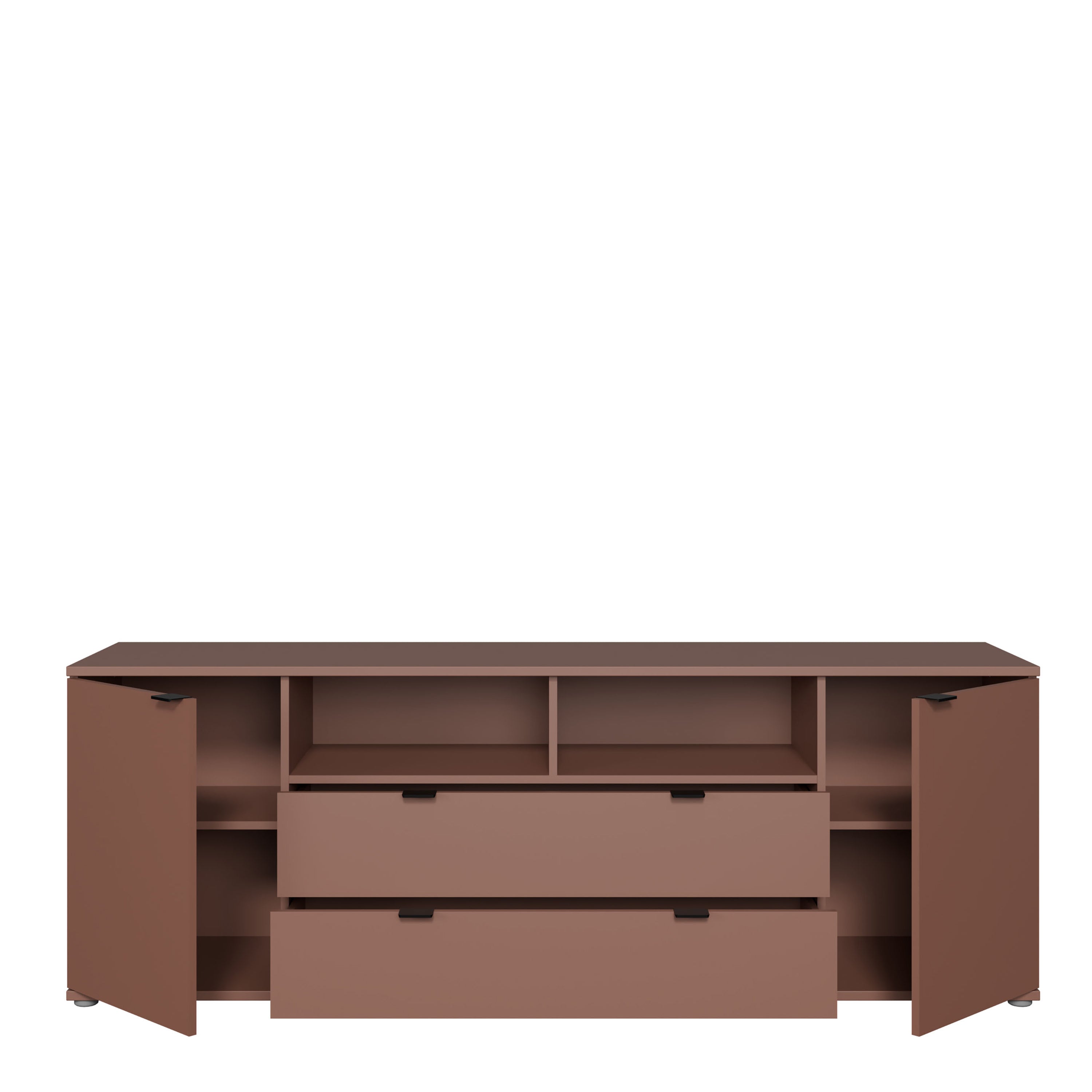 Ganymede Wide TV Unit with Open Shelving, 2 Drawers & 2 Doors in Terracotta
