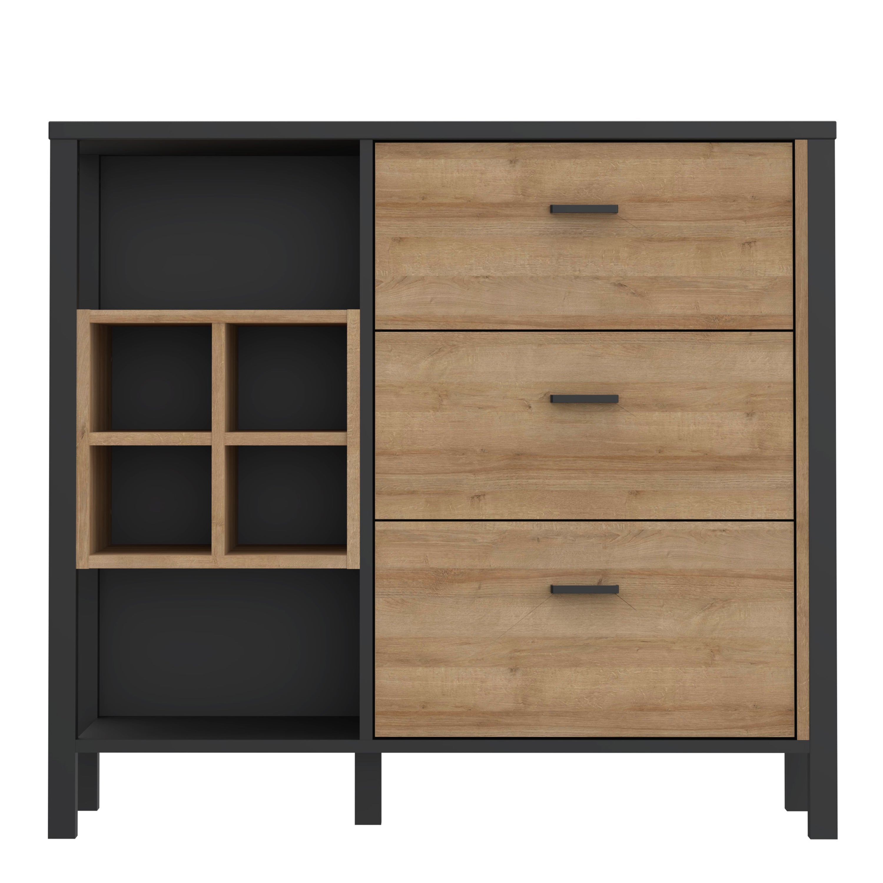 High Rock 3 Drawer Display Chest in Matt Black/Riviera Oak – FTG, view 2