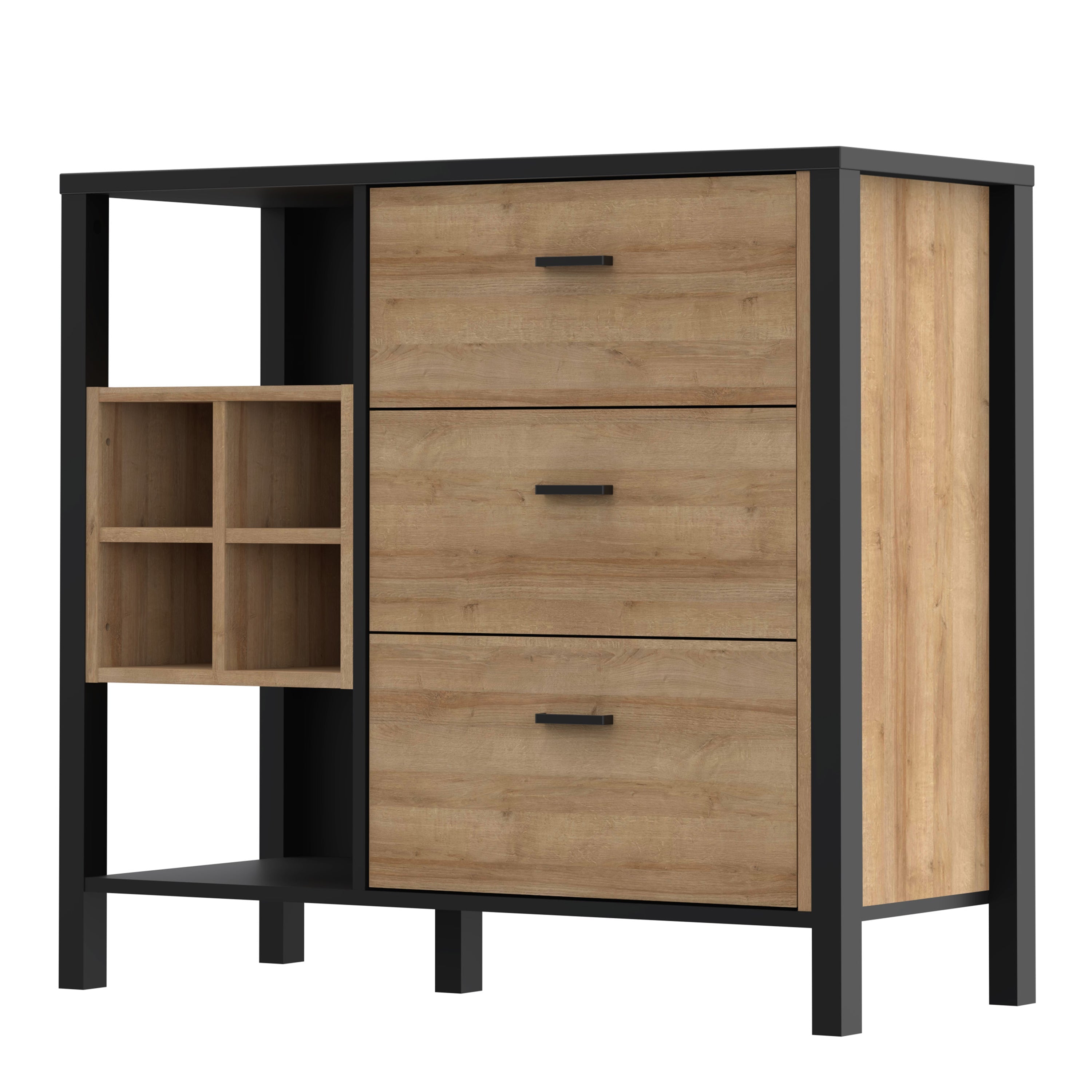 High Rock 3 Drawer Display Chest in Matt Black/Riviera Oak – FTG, view 3