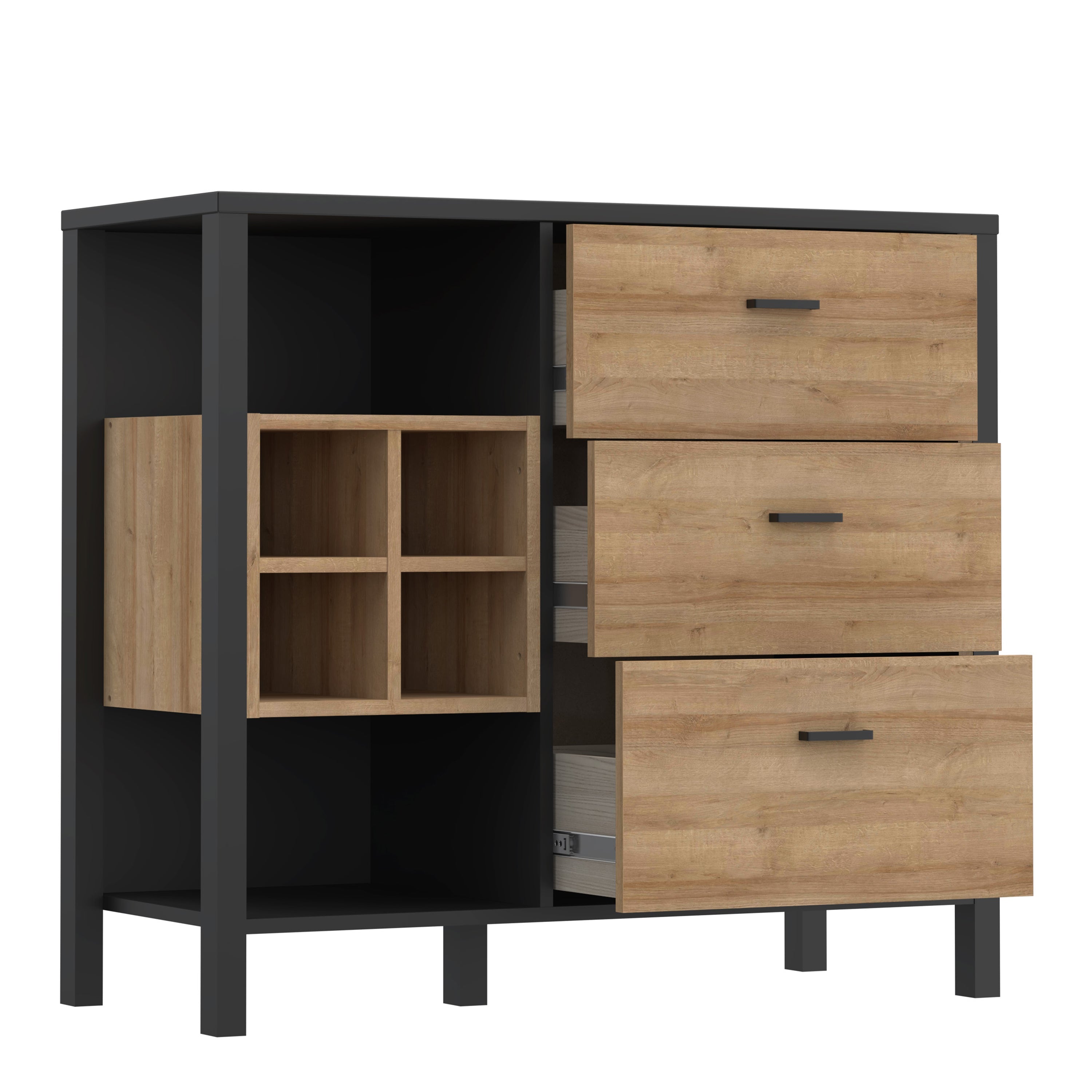 High Rock 3 Drawer Display Chest in Matt Black/Riviera Oak – FTG, view 4