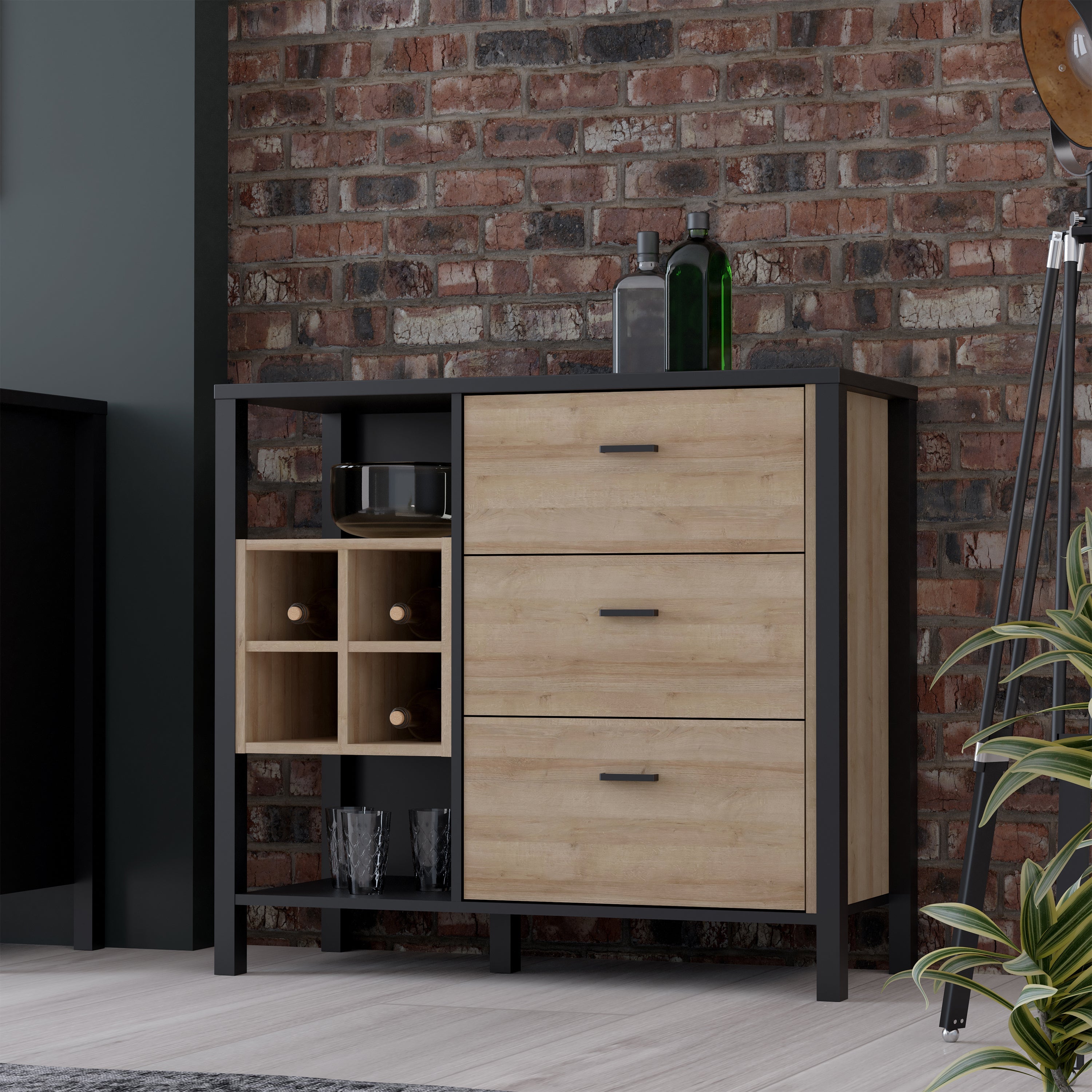High Rock 3 Drawer Display Chest in Matt Black/Riviera Oak – FTG, view 6
