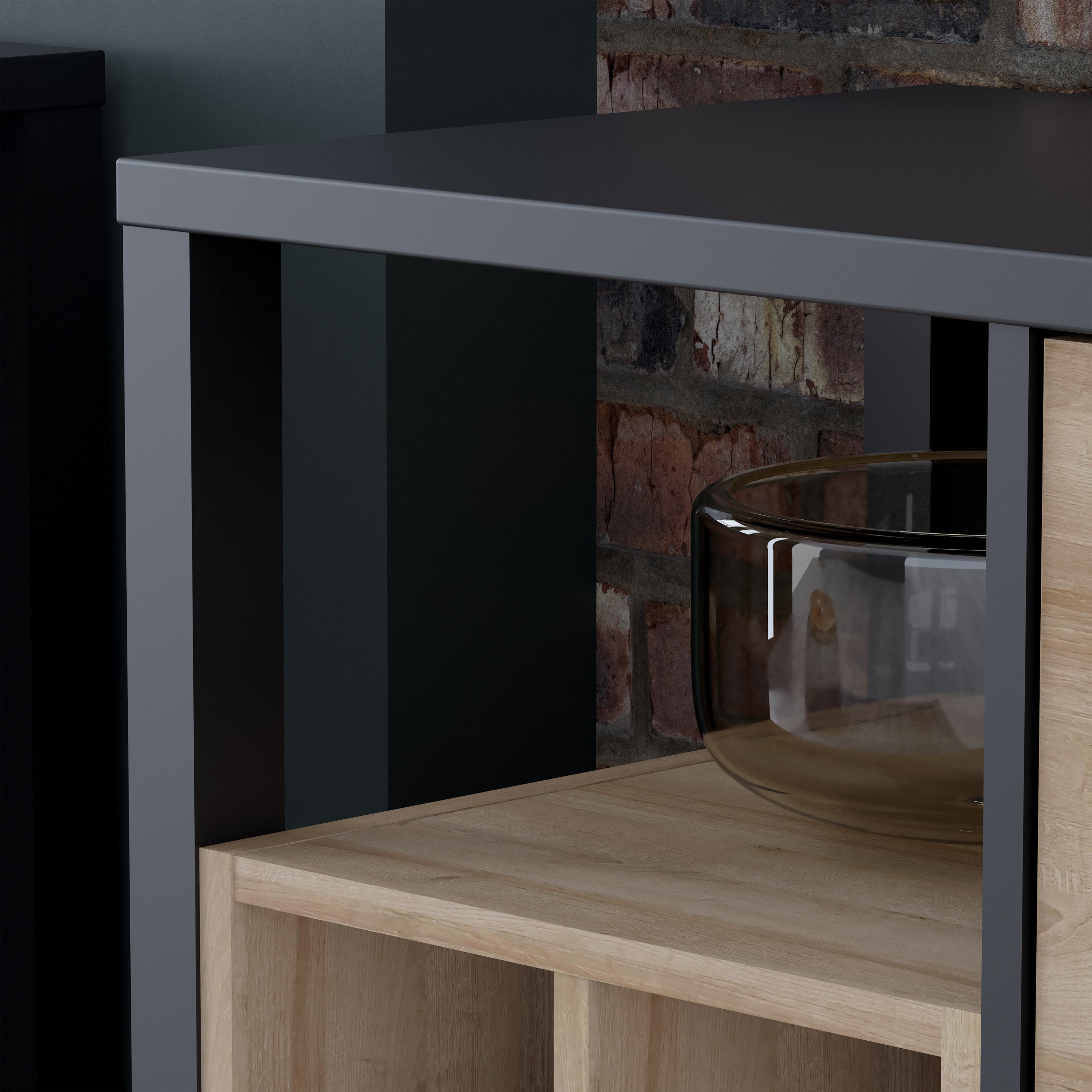 High Rock 3 Drawer Display Chest in Matt Black/Riviera Oak – FTG, view 7