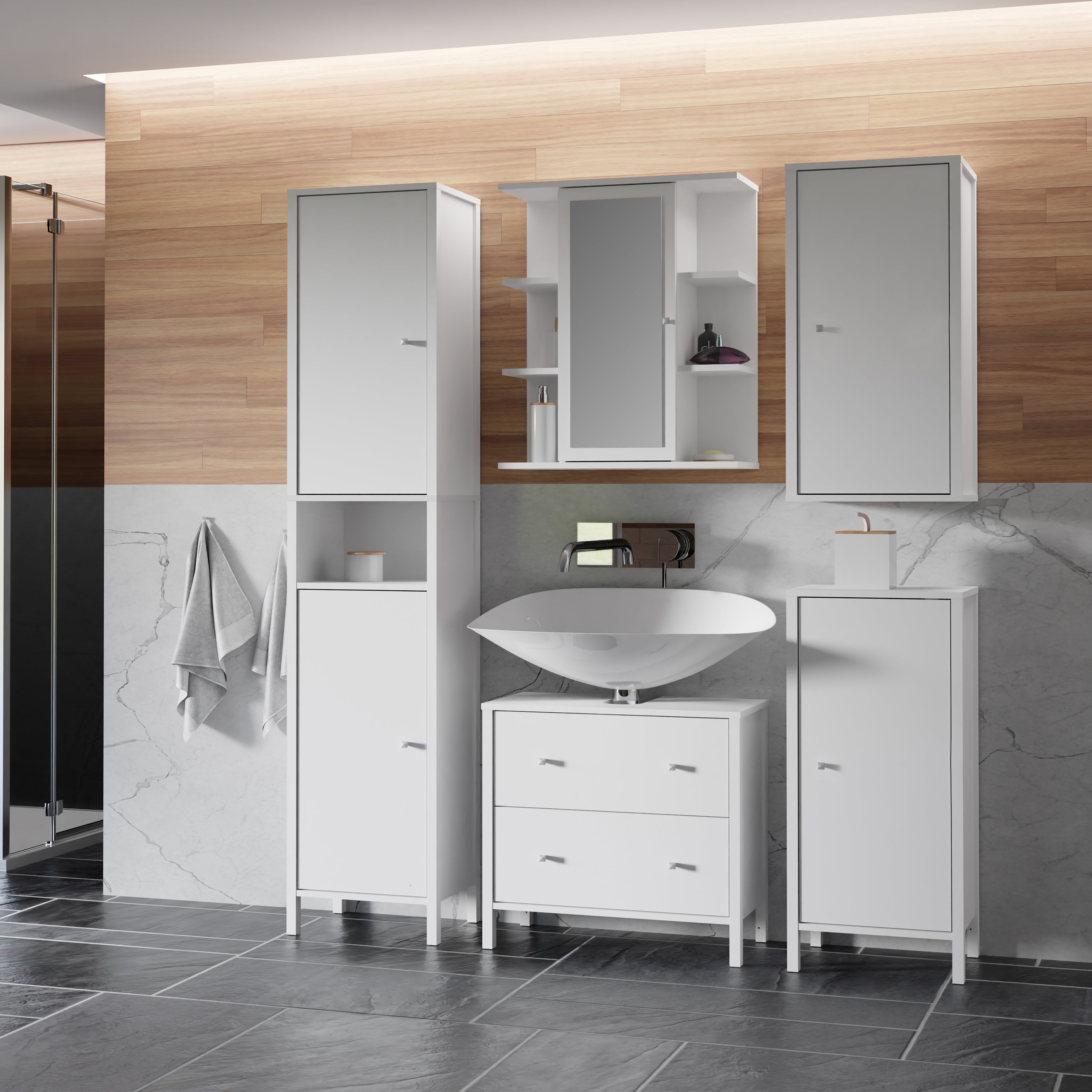 Ipsarion Hanging Cupboard with 1 Door & Silver Handle in White