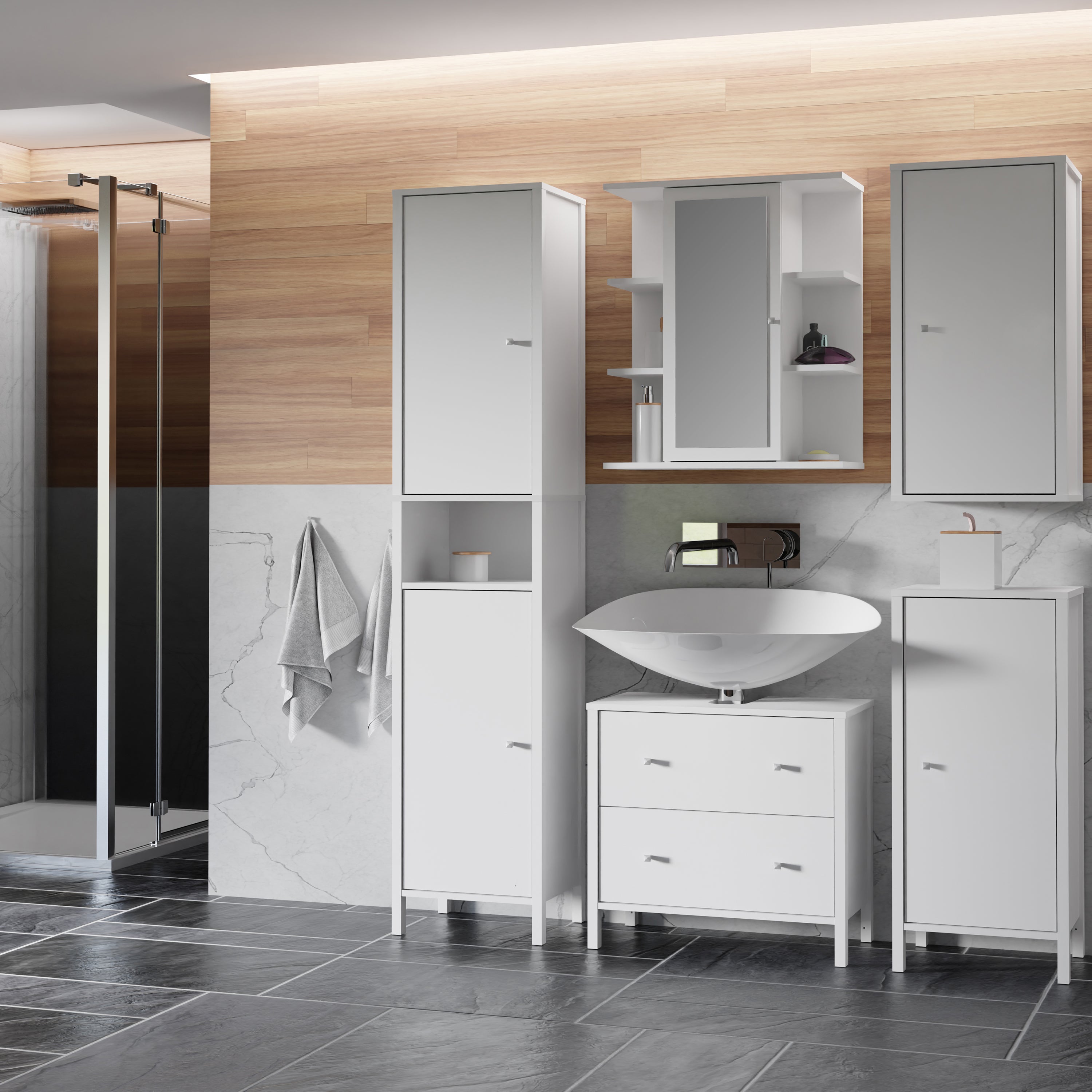 Ipsarion Under Sink Bathroom Storage Unit with 1 Door & Silver Handle in White
