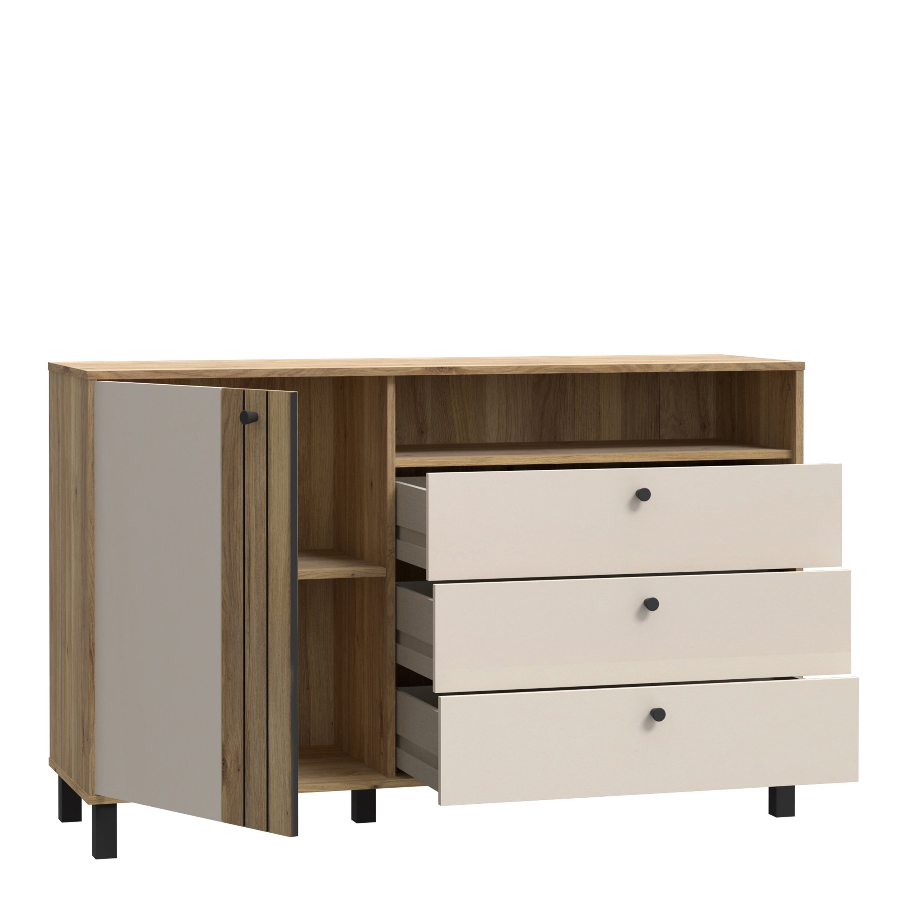 Grafton 1 Door 3 Drawer Chest In Cream and Oak – FTG, view 3