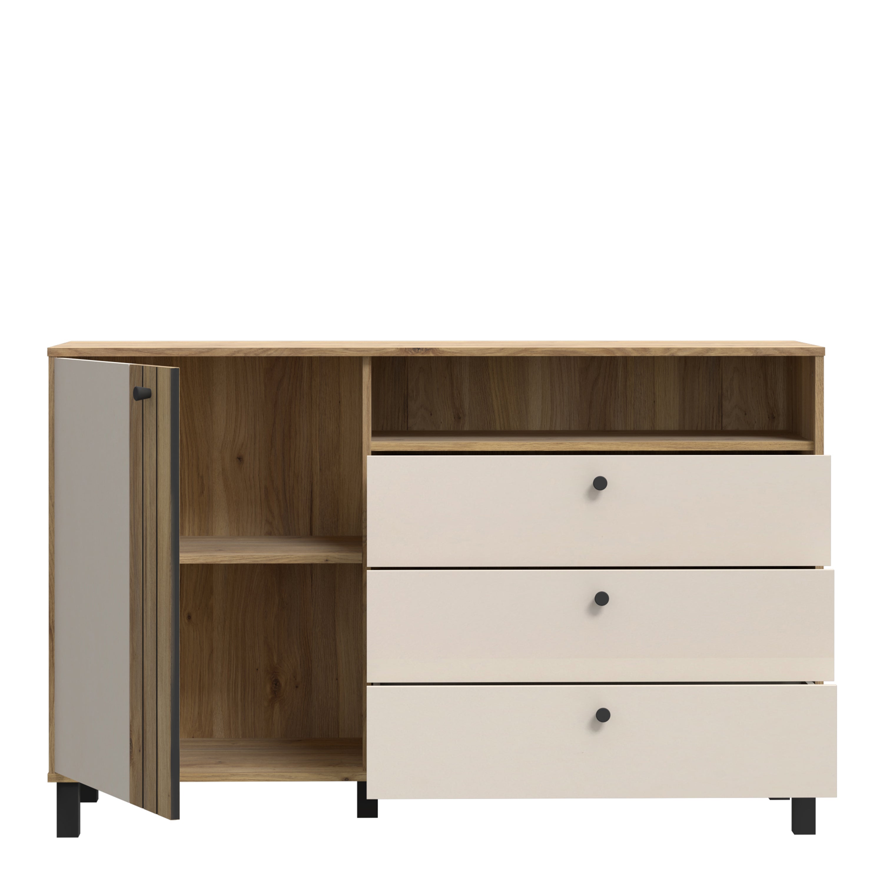 Grafton 1 Door 3 Drawer Chest In Cream and Oak – FTG, view 4