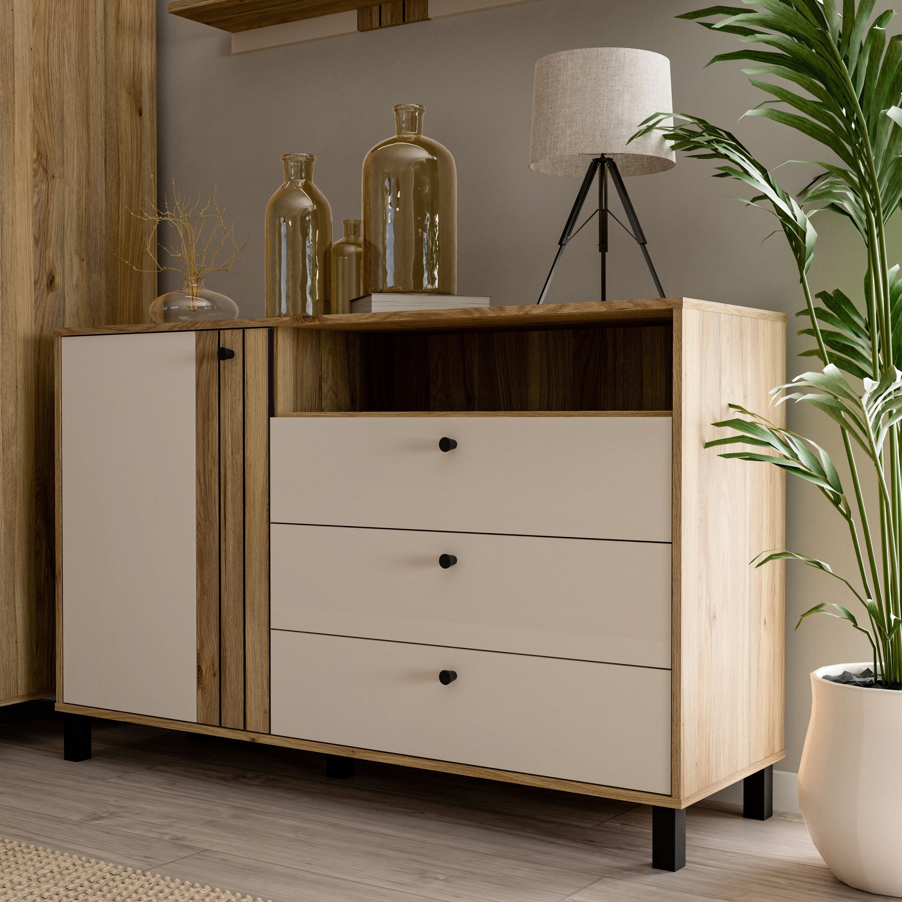 Grafton 1 Door 3 Drawer Chest In Cream and Oak – FTG, view 7