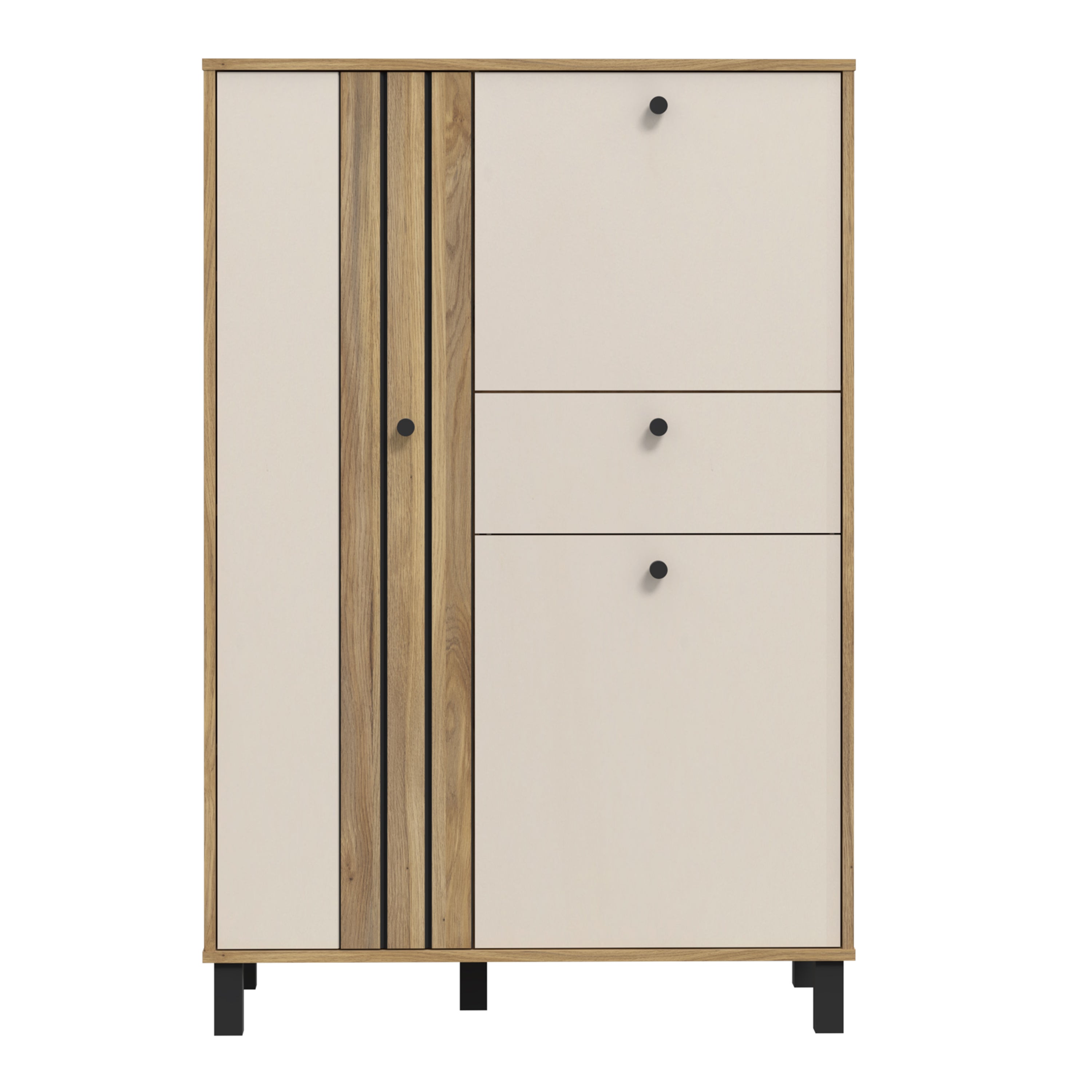 Grafton 3 Door 1 Drawer Cabinet In Cream and Oak – FTG, view 2