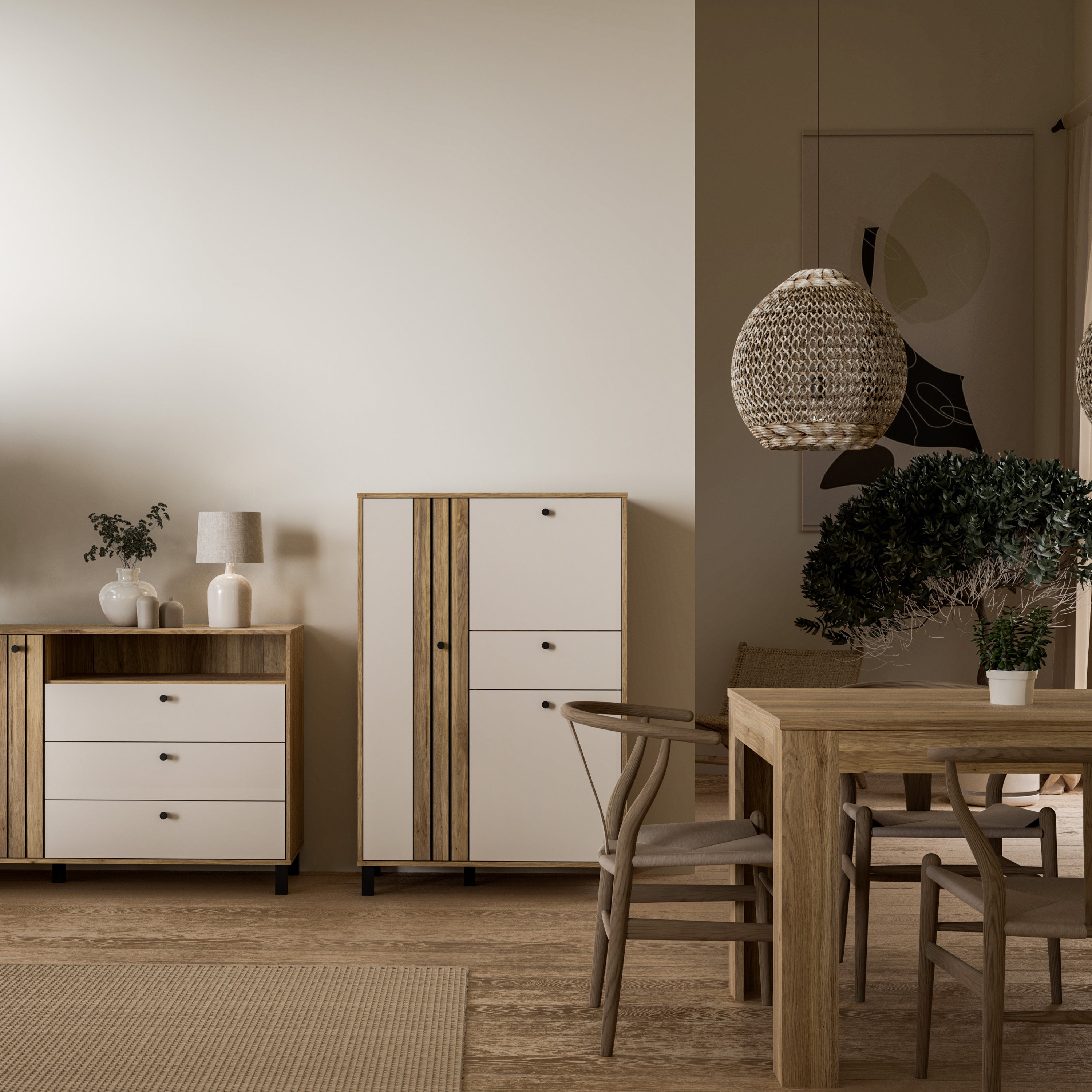 Grafton 3 Door 1 Drawer Cabinet In Cream and Oak – FTG, view 4