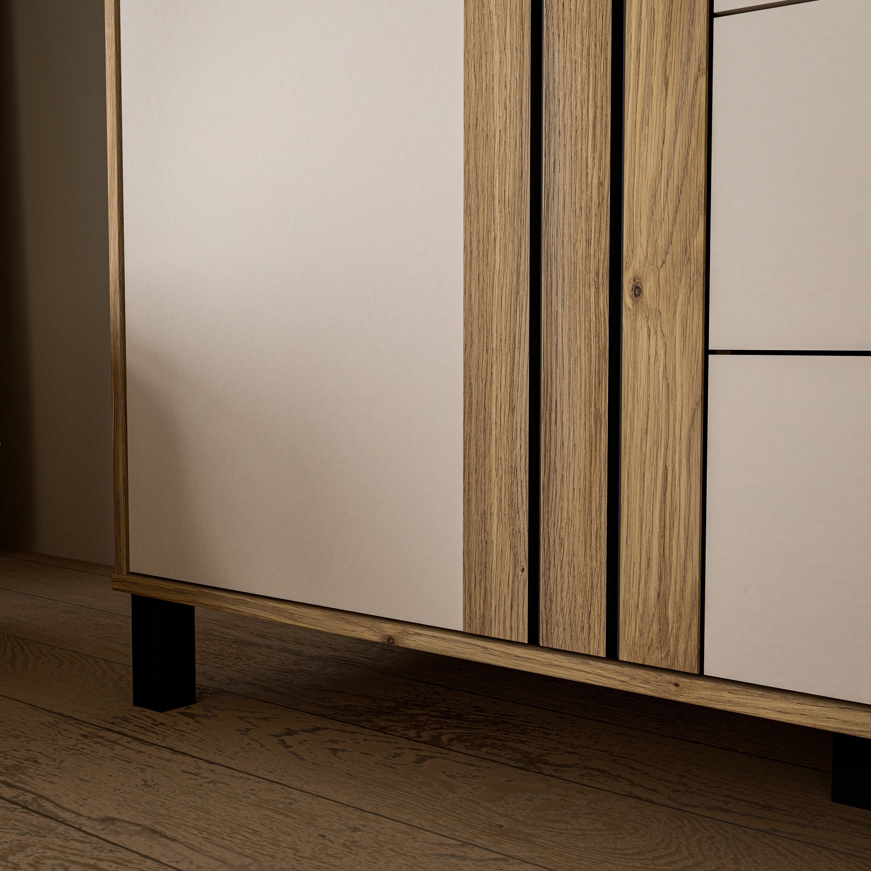 Grafton 3 Door 1 Drawer Cabinet In Cream and Oak – FTG, view 7