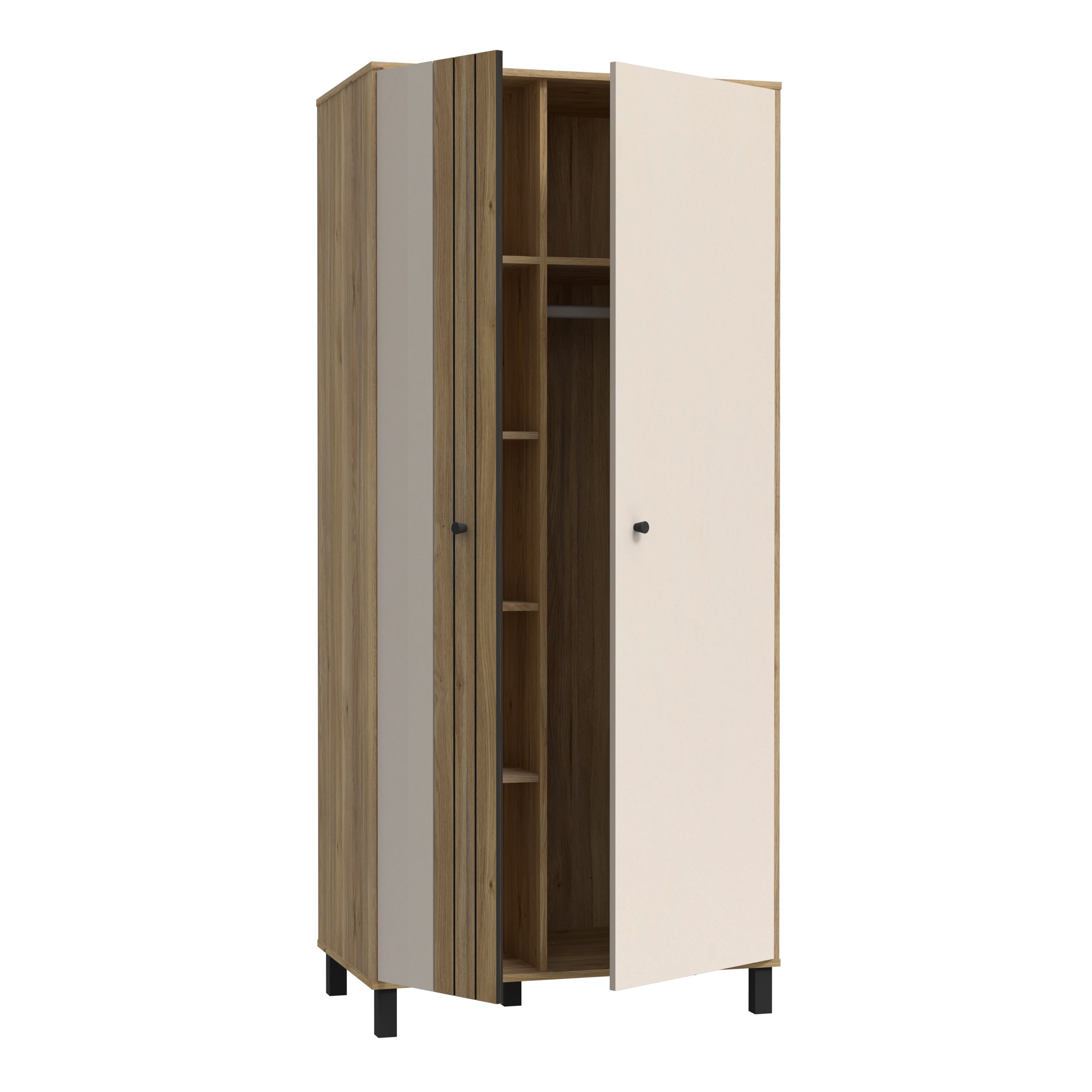 Grafton 2 Door Wardrobe In Cream and Oak – FTG, view 3
