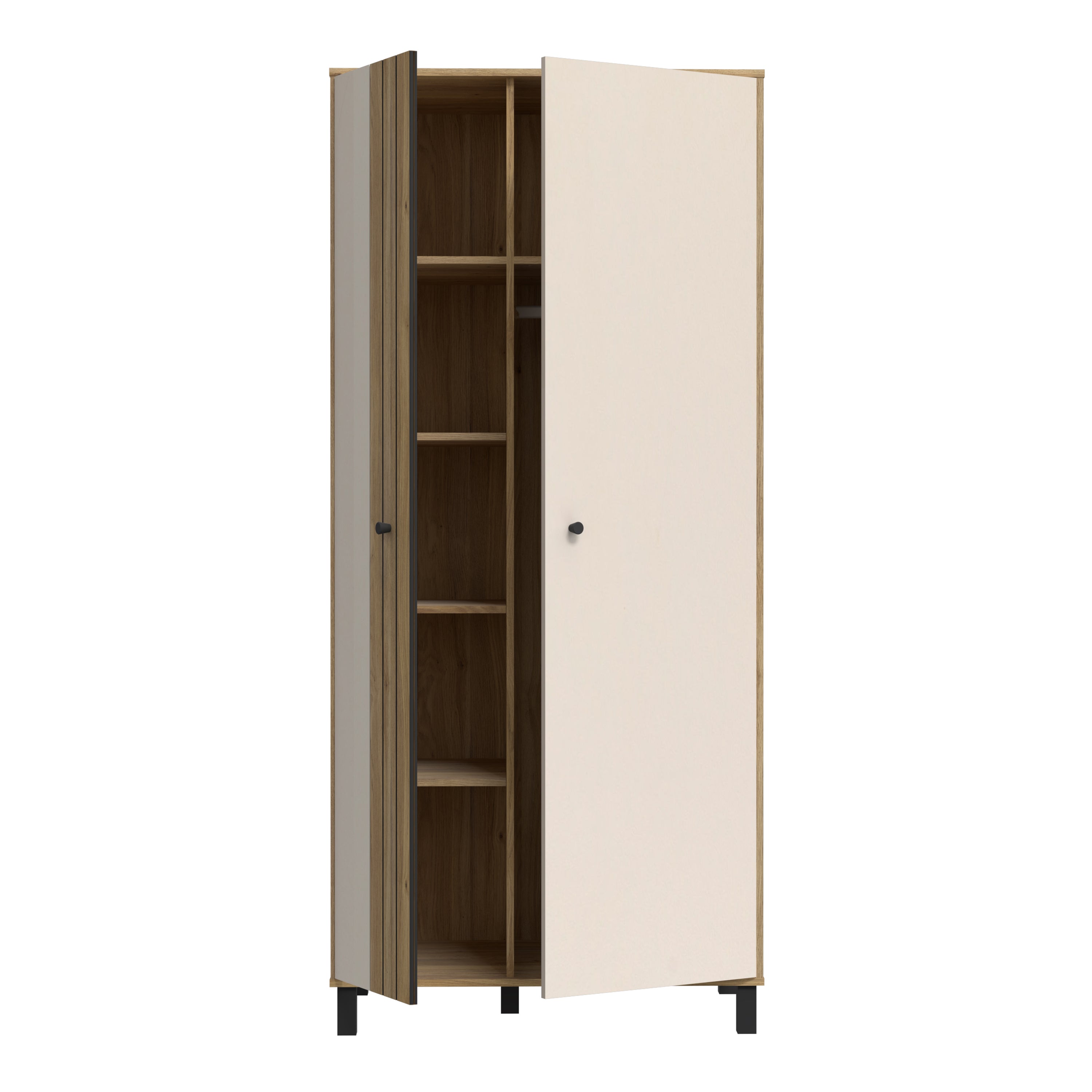 Grafton 2 Door Wardrobe In Cream and Oak – FTG, view 4