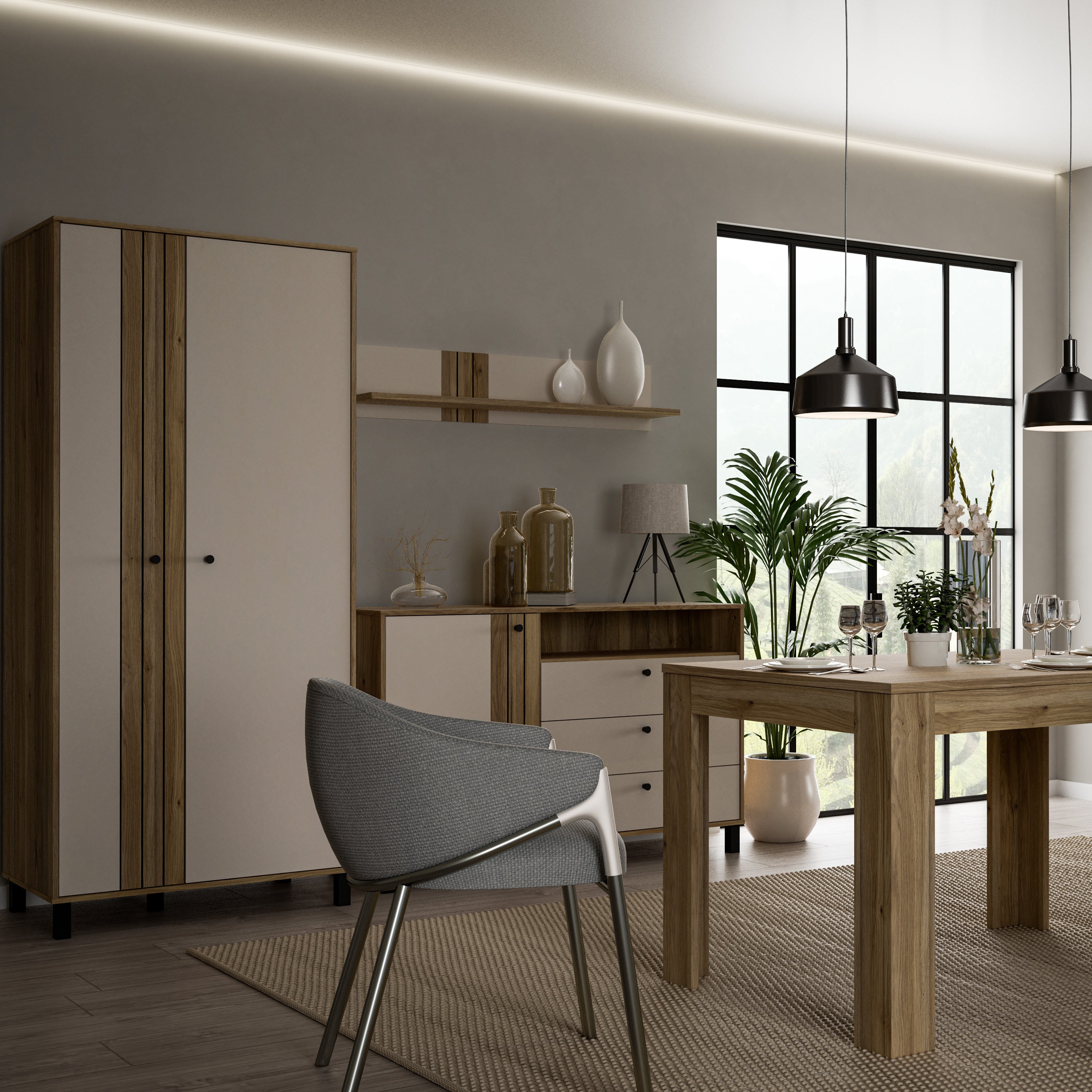 Grafton 2 Door Wardrobe In Cream and Oak – FTG, view 5