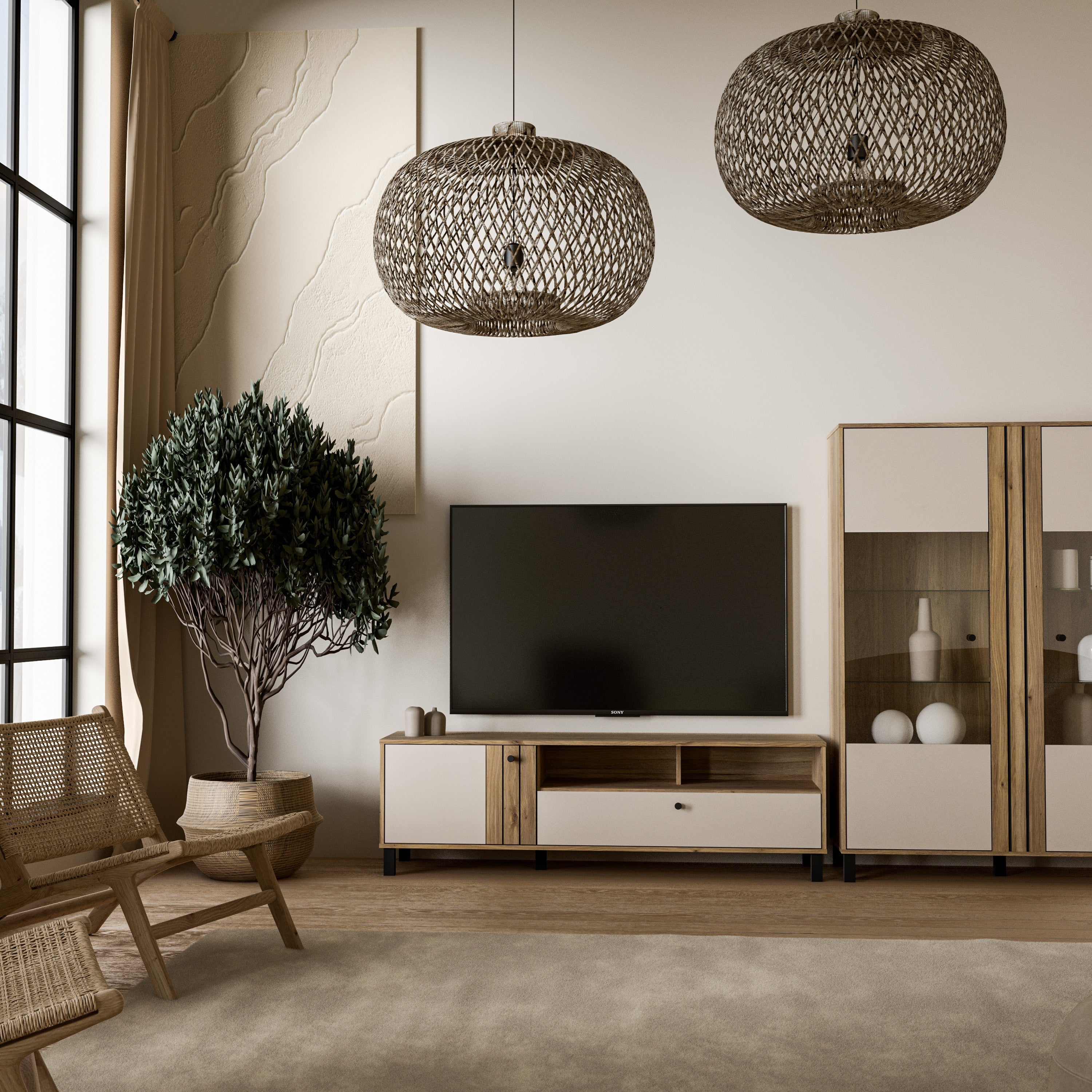 Grafton TV Unit n Cream and Oak – FTG, view 5