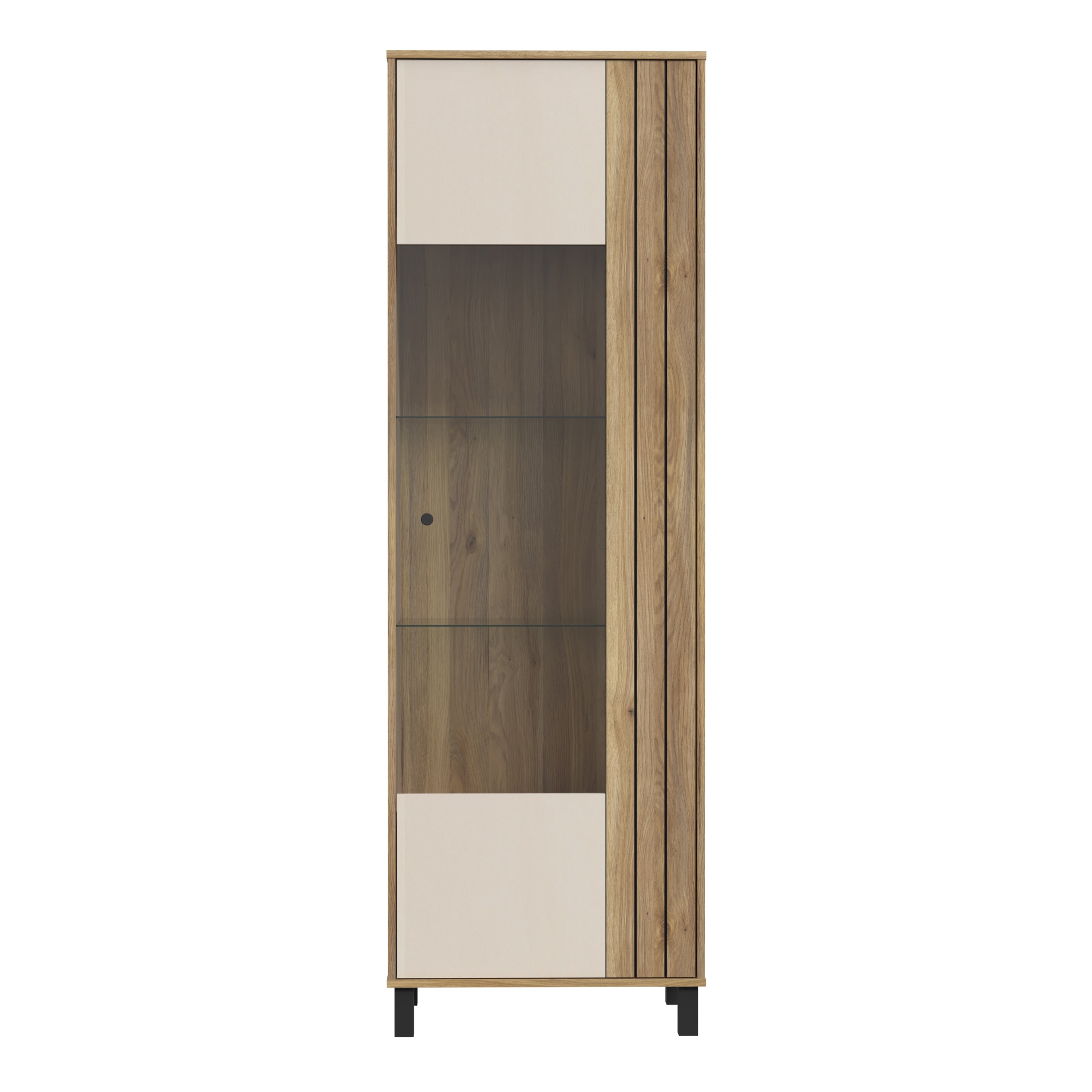 Grafton Glass Door Display Cabinet in Cream and Oak – FTG, view 2