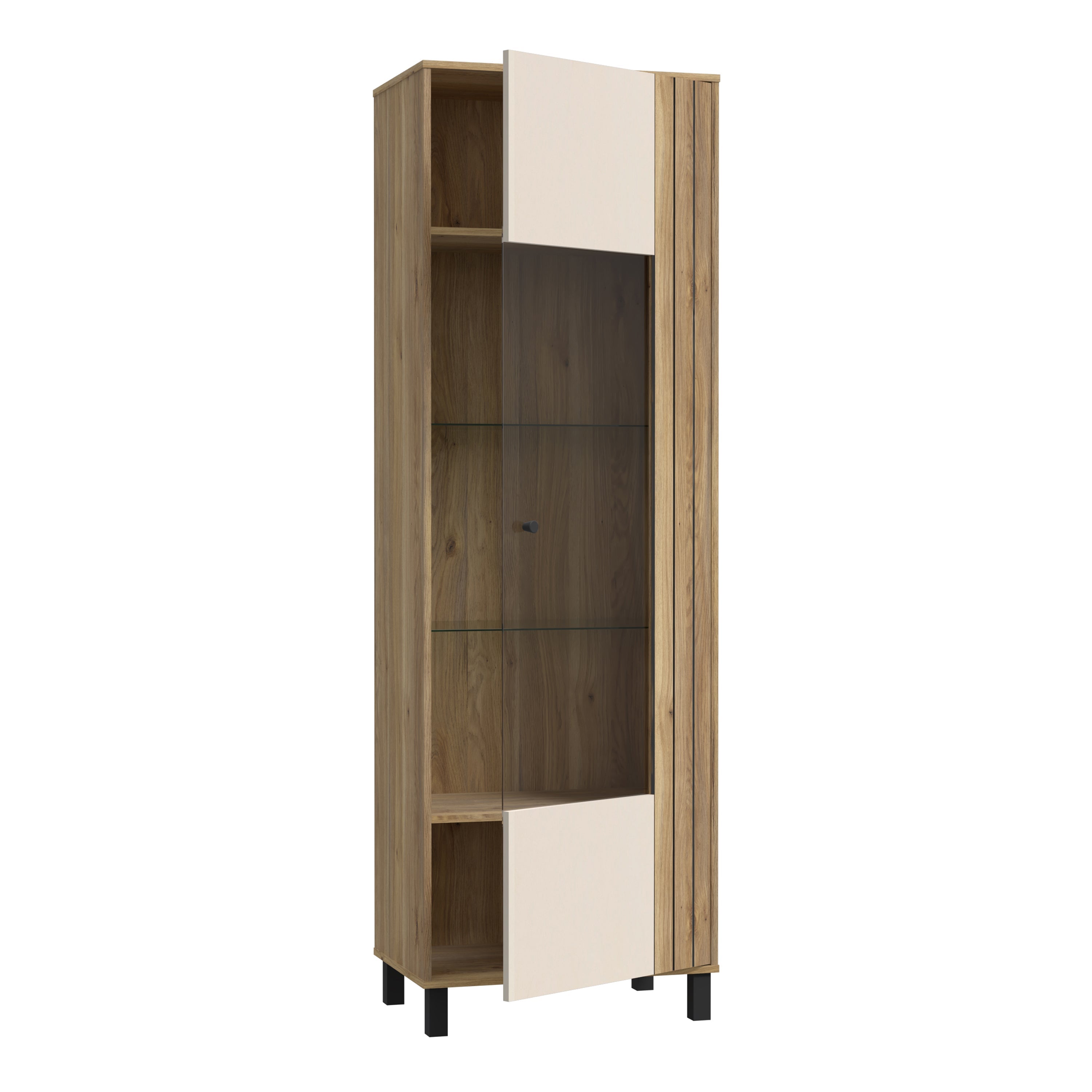 Grafton Glass Door Display Cabinet in Cream and Oak – FTG, view 3