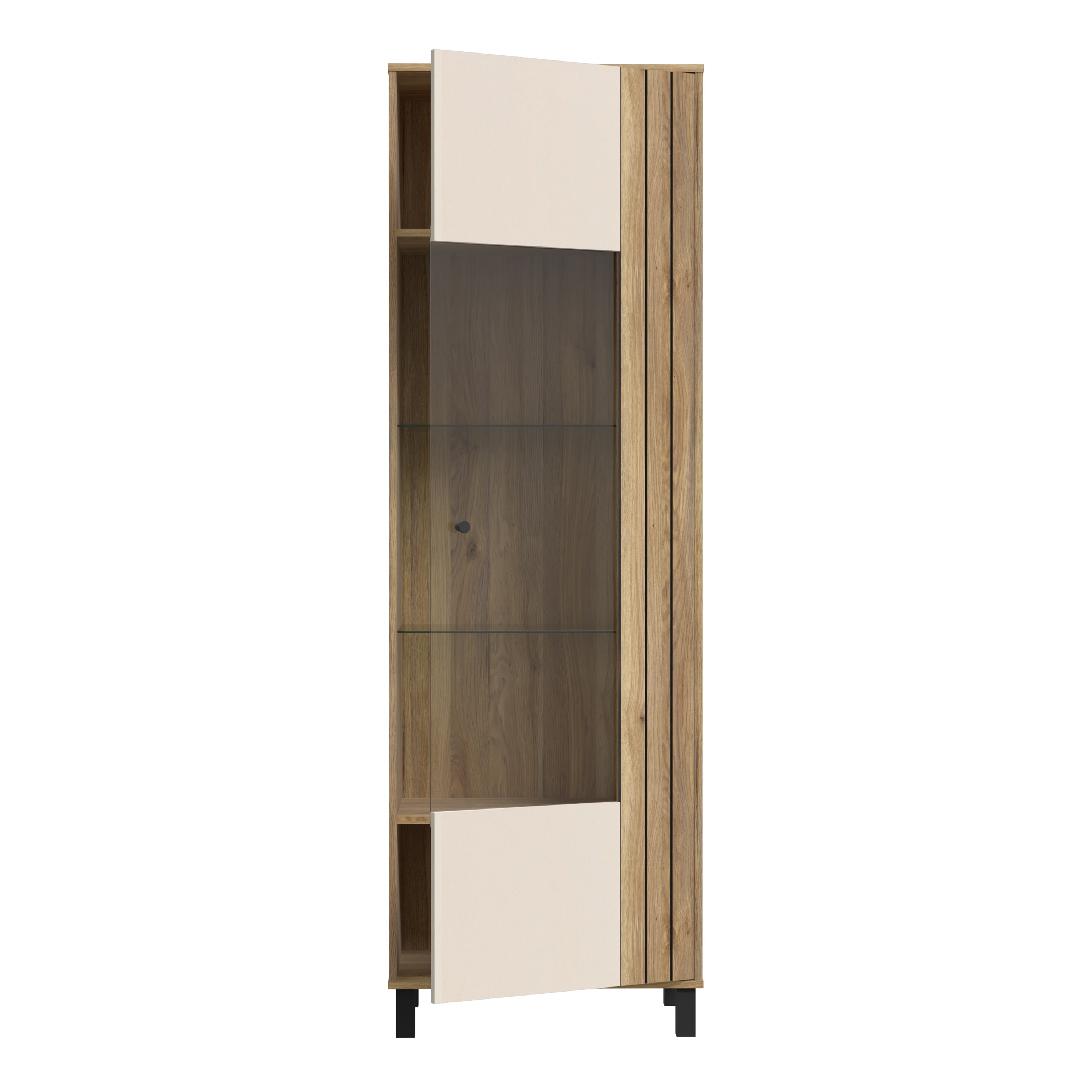 Grafton Glass Door Display Cabinet in Cream and Oak – FTG, view 4