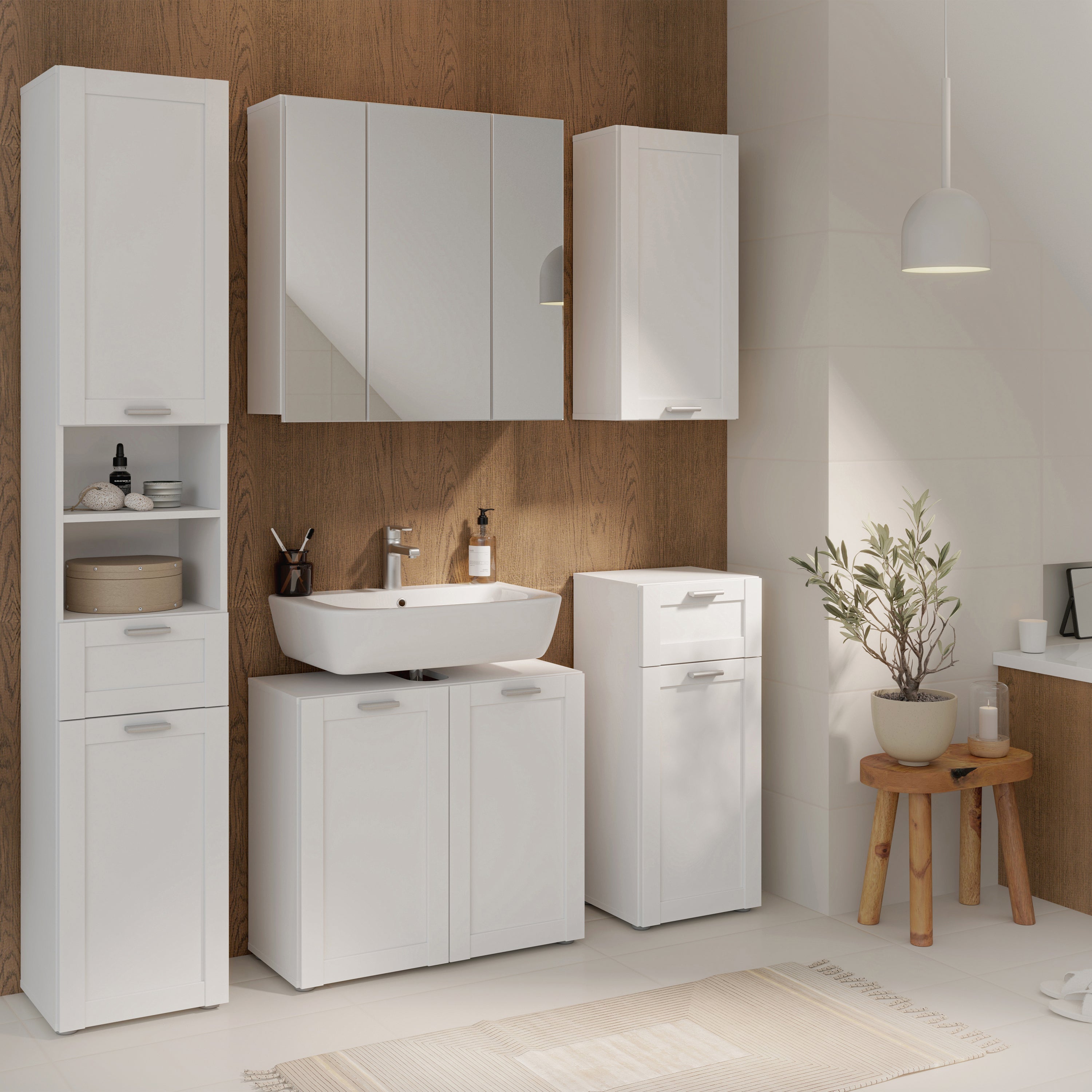 Lokko Hanging Cupboard with 1 Door & Silver Handle in White