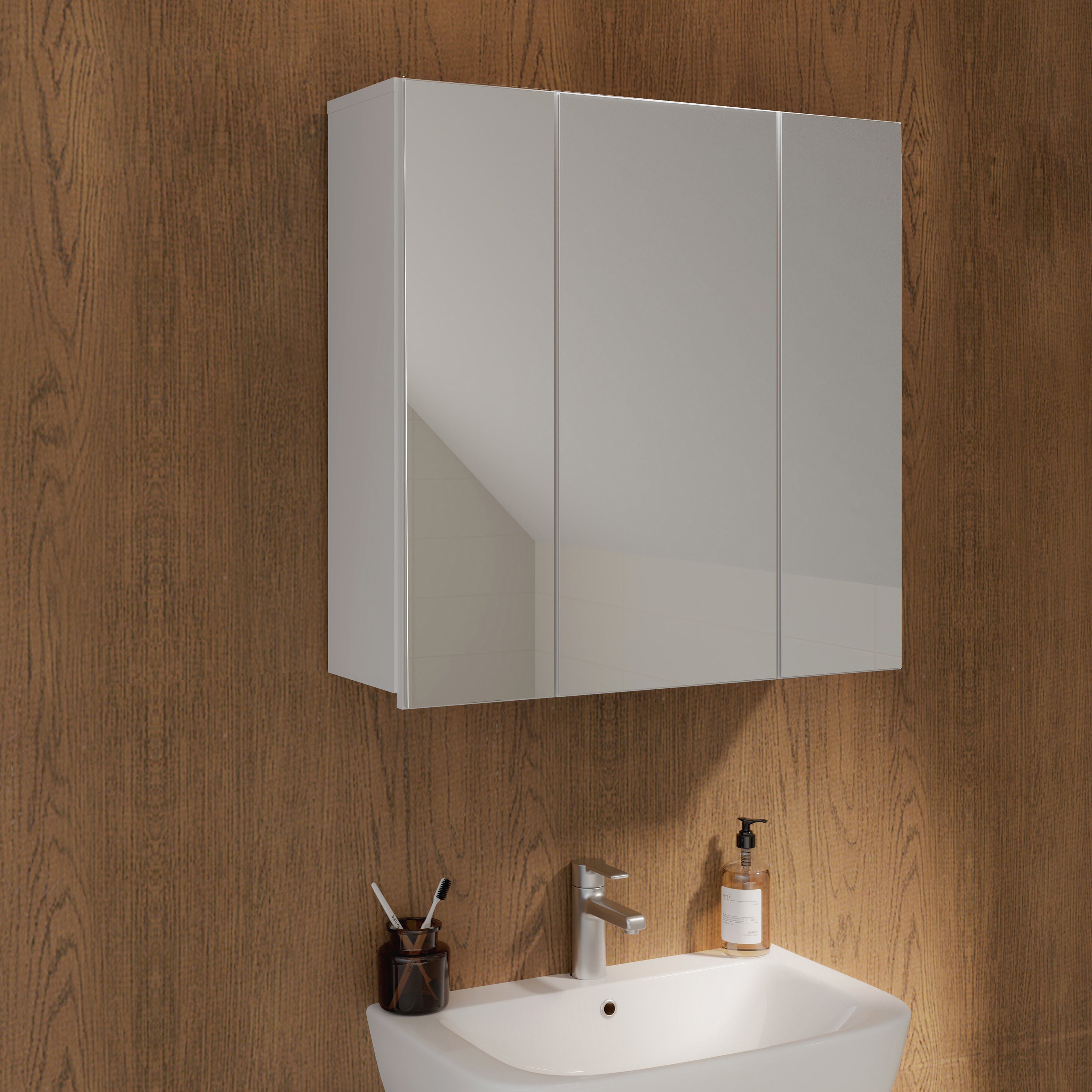 Lokko Hanging Cupboard with 3 Mirror Doors in White