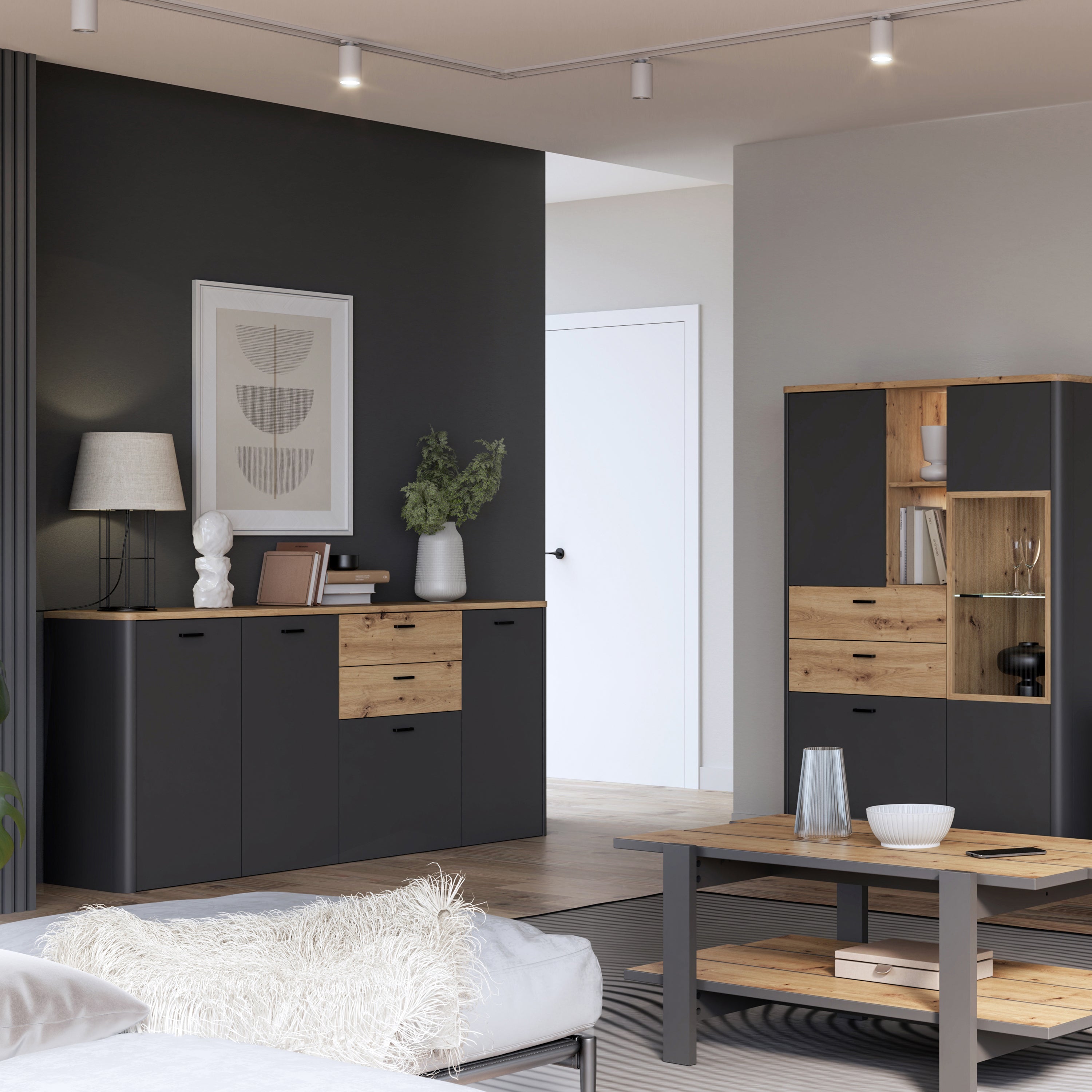 Klara 4 Door 2 Drawer Chest in Grey and Oak – FTG, view 5