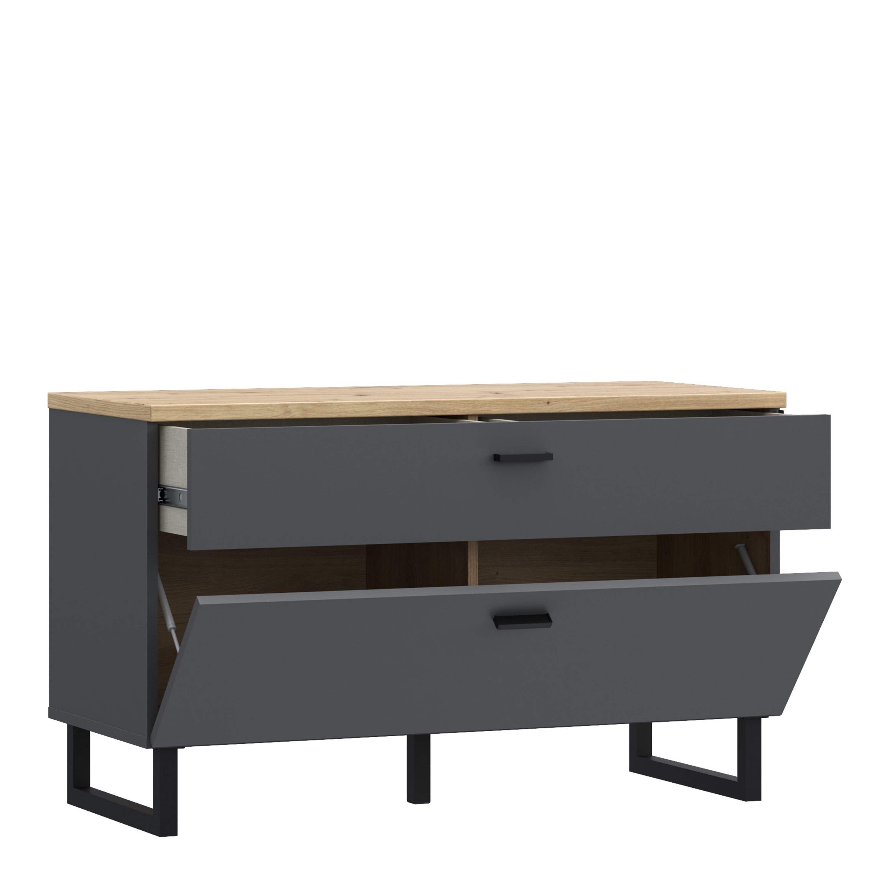 Klara TV Unit with 1 Drawer 1 Flip Door in Grey and Oak – FTG, view 3
