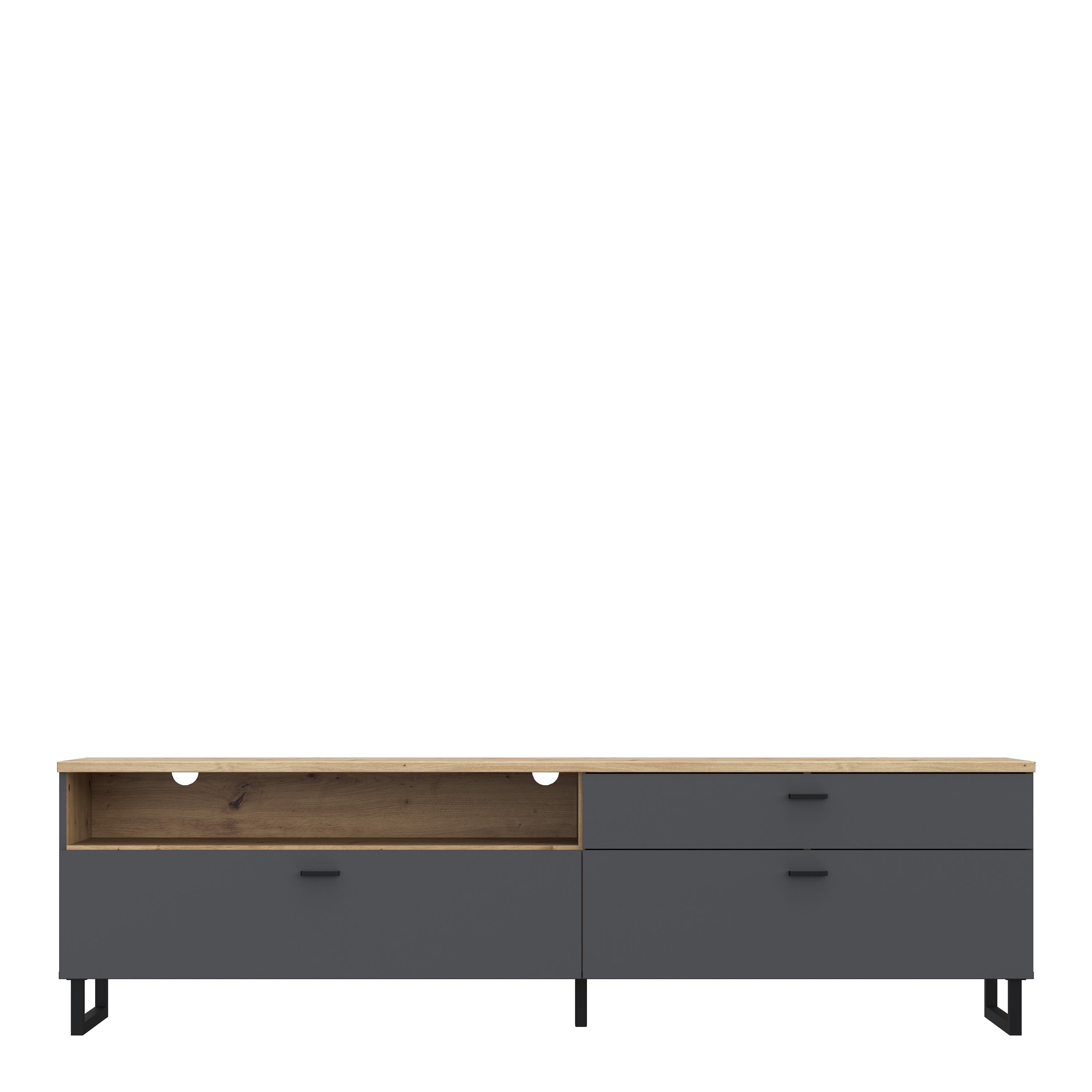 Klara TV Unit with 1 Drawer 2 Flip Doors in Grey and Oak – FTG, view 2